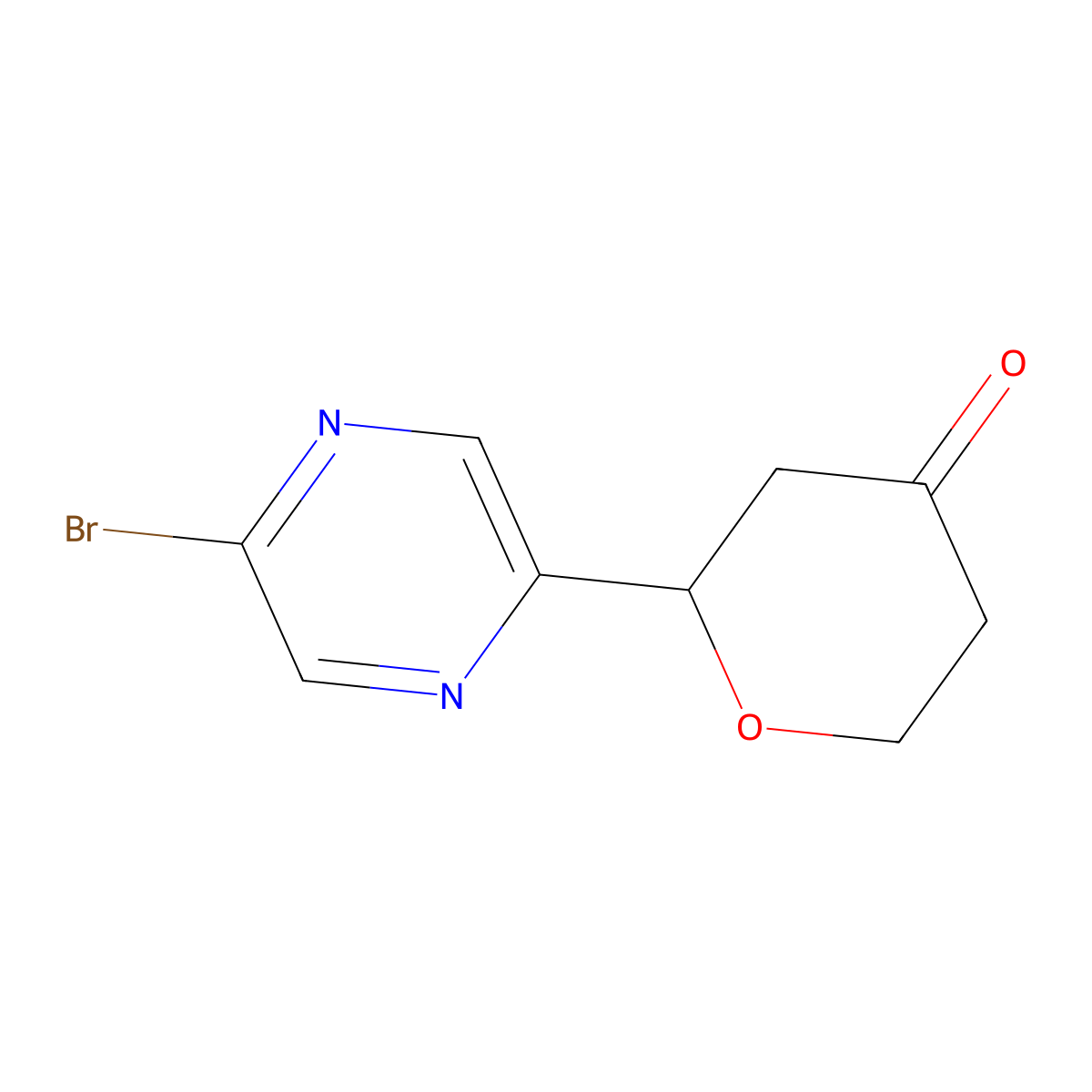 2-(5-bromopyrazin-2-yl)tetrahydro-4H-pyran-4-one molecular structure, CAS 2806721-57-1