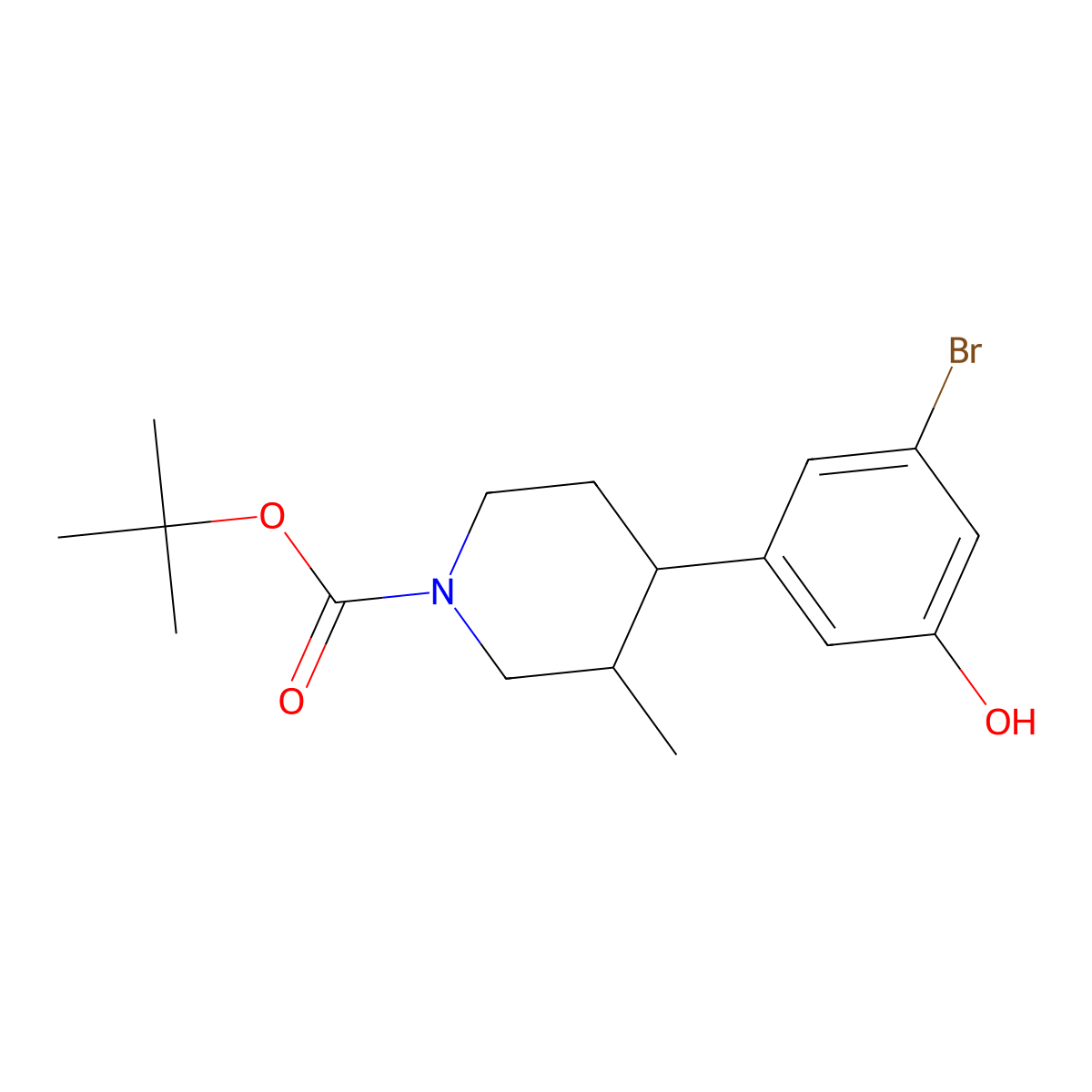Tert-butyl 4-(3-bromo-5-hydroxyphenyl)-3-methylpiperidine-1-carboxylate molecular structure, CAS 2806728-49-2