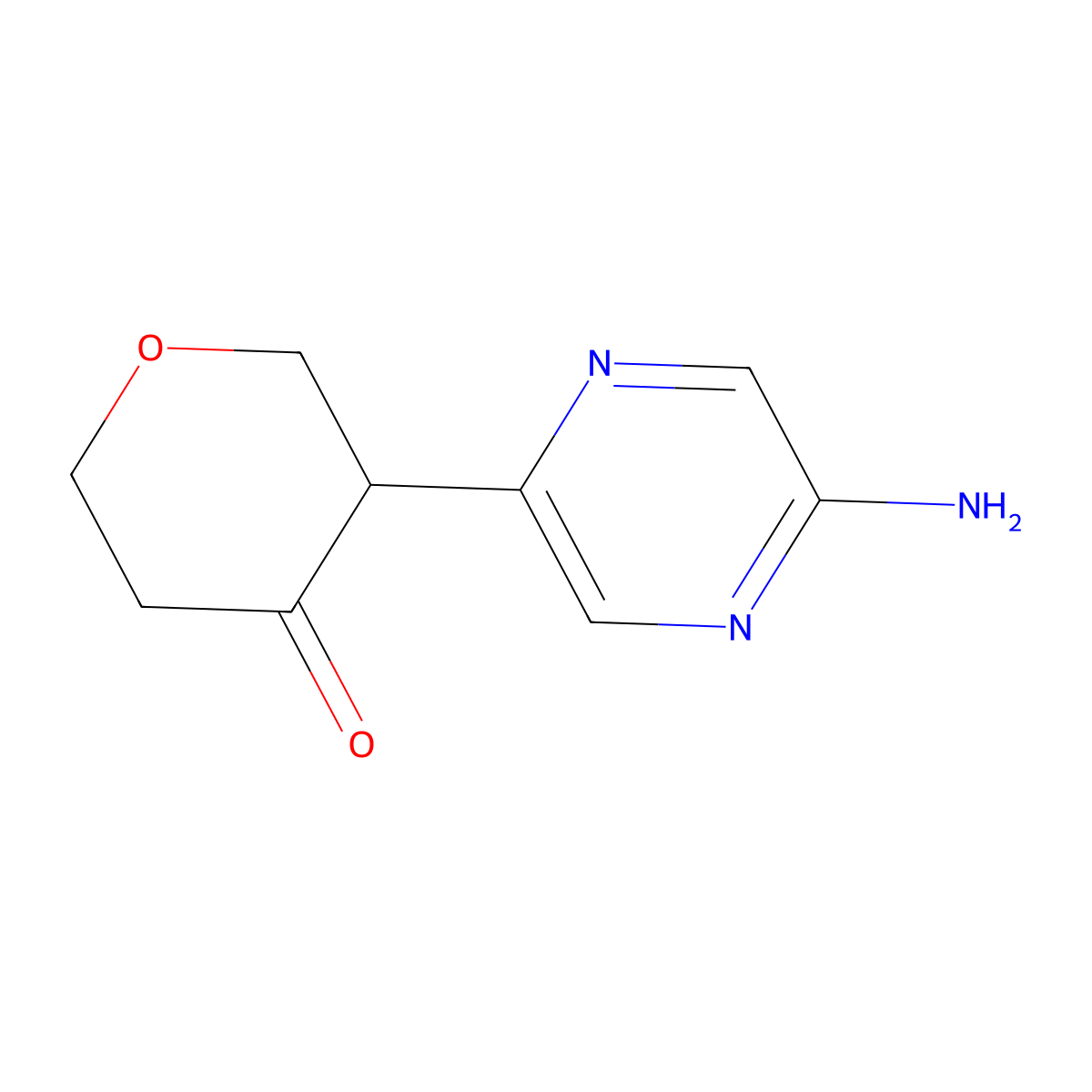 3-(5-aminopyrazin-2-yl)tetrahydro-4H-pyran-4-one molecular structure, CAS 2806728-50-5