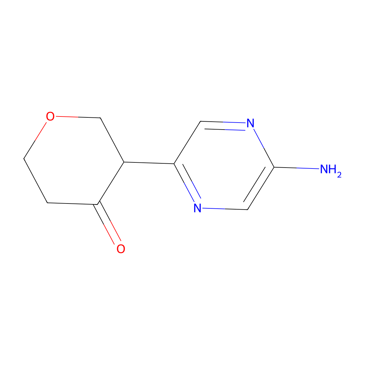 3-(5-aminopyrazin-2-yl)tetrahydro-4H-pyran-4-one molecular structure, CAS 2806728-50-5