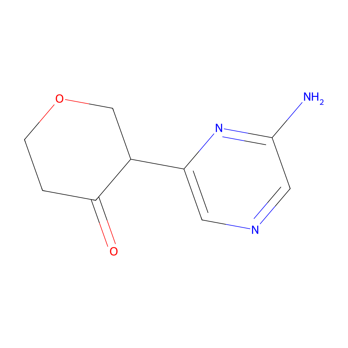 3-(6-aminopyrazin-2-yl)tetrahydro-4H-pyran-4-one molecular structure, CAS 2806728-65-2