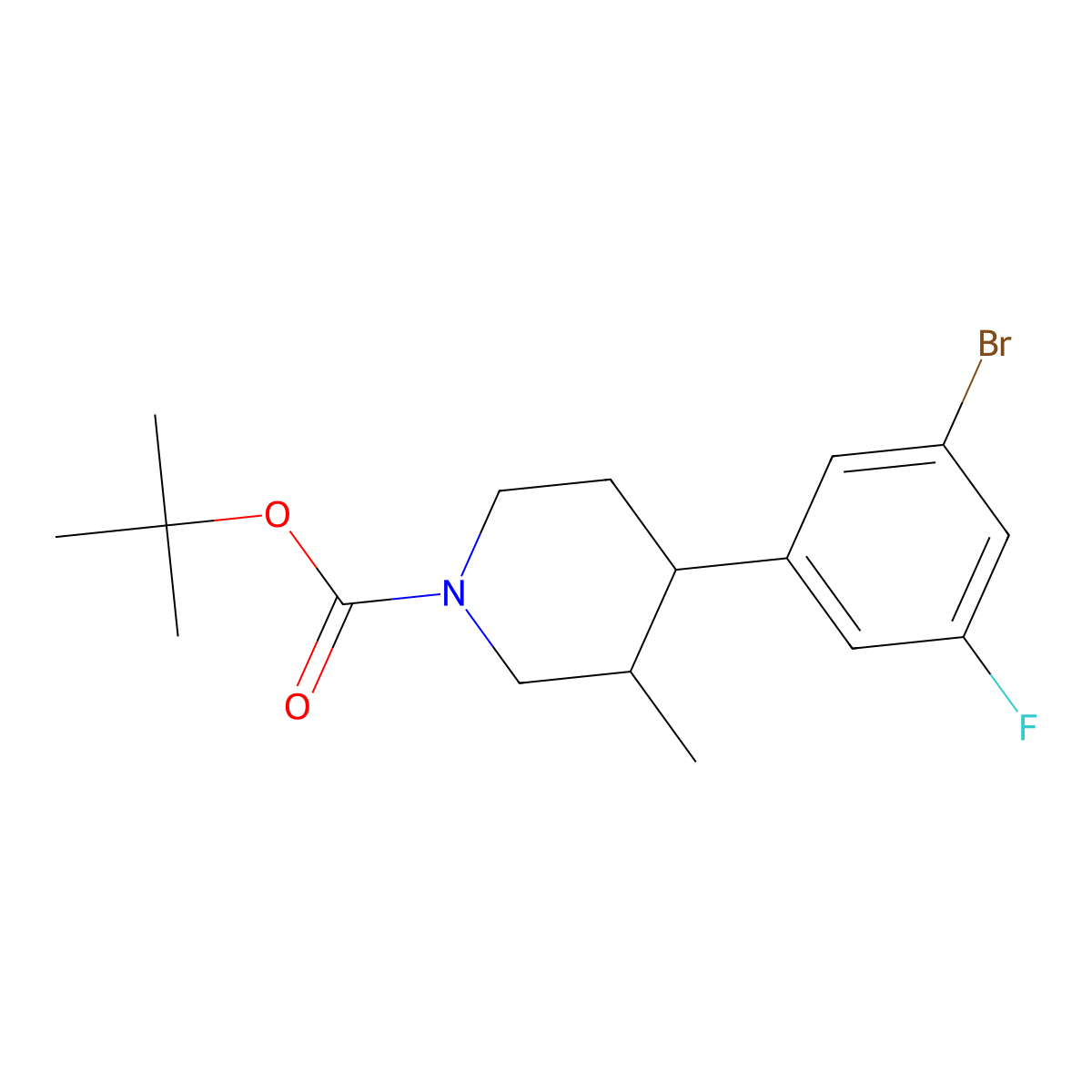 Tert-butyl 4-(3-bromo-5-fluorophenyl)-3-methylpiperidine-1-carboxylate molecular structure, CAS 2806728-81-2