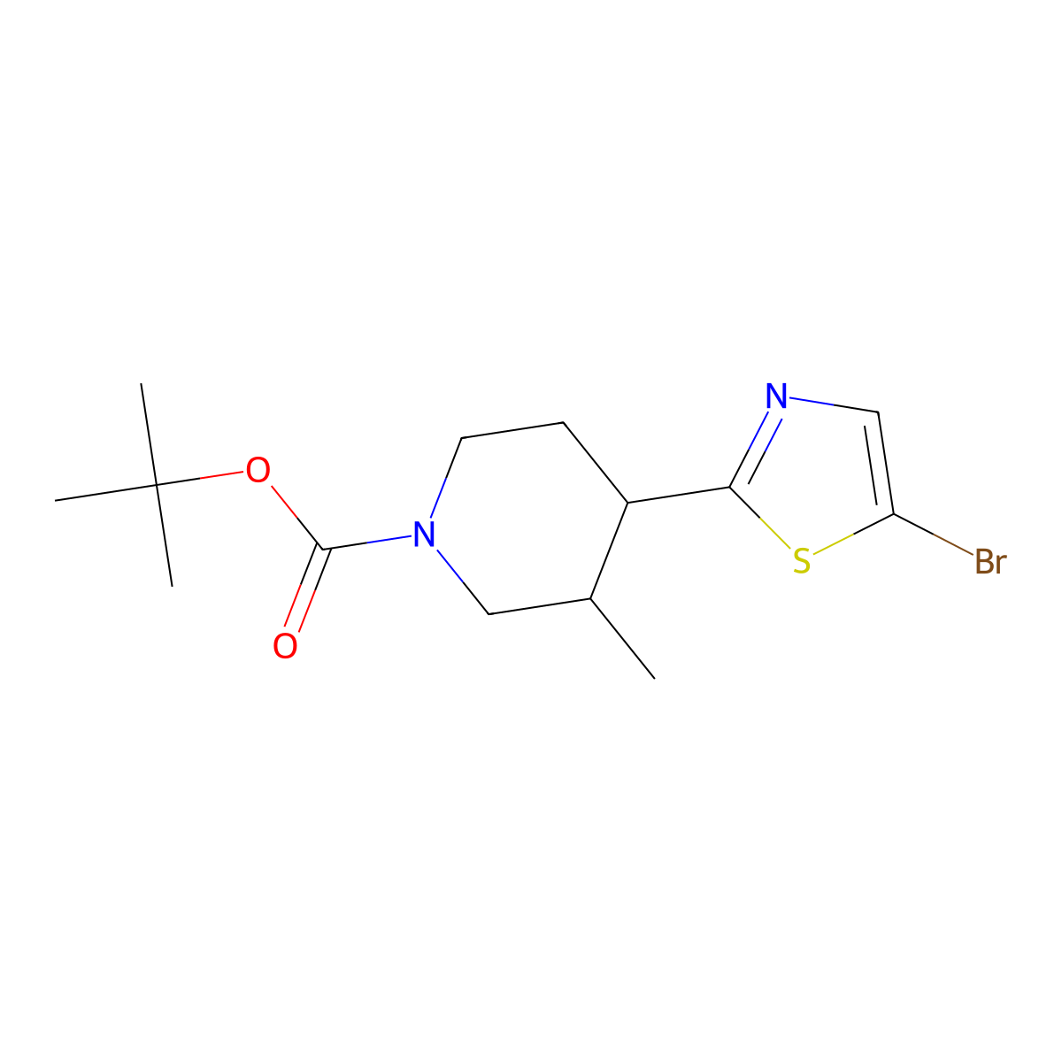 Tert-butyl 4-(5-bromothiazol-2-yl)-3-methylpiperidine-1-carboxylate molecular structure, CAS 2806728-85-6