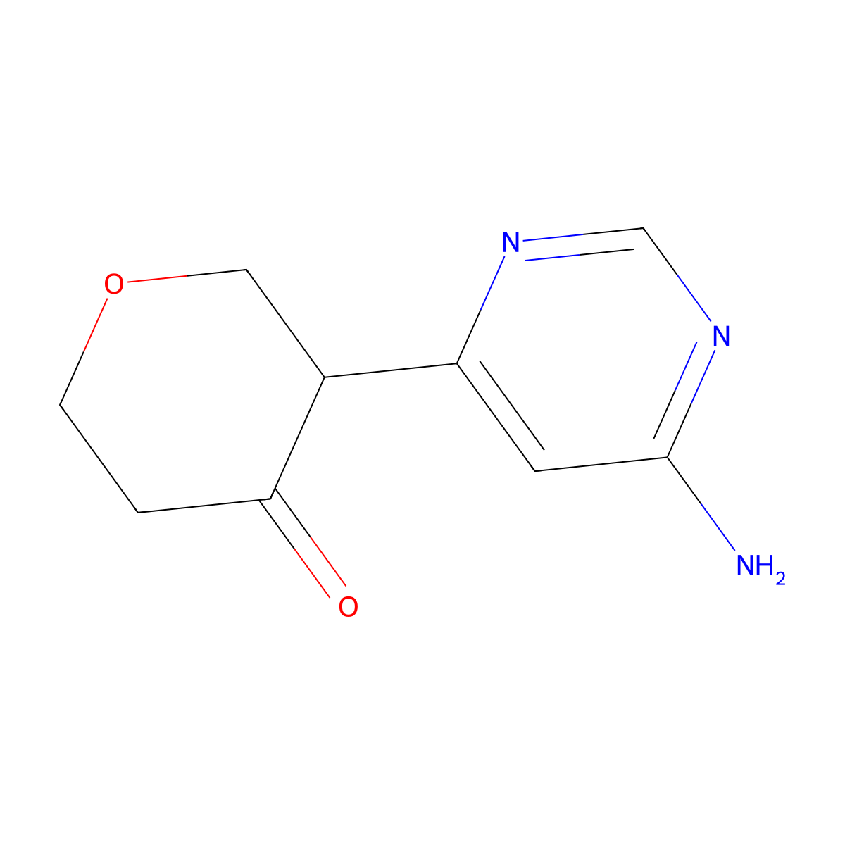 3-(6-aminopyrimidin-4-yl)tetrahydro-4H-pyran-4-one molecular structure, CAS 2806729-00-8