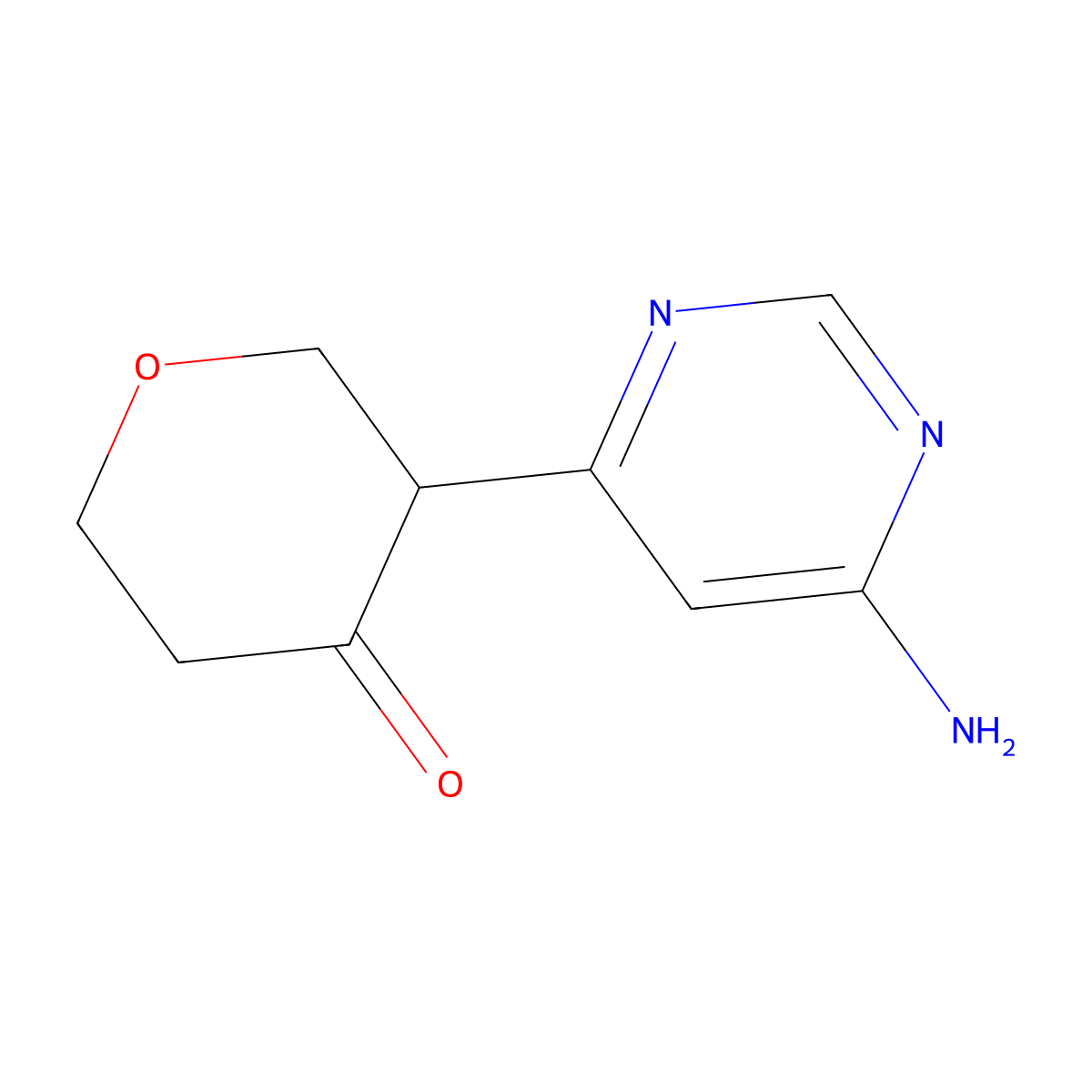 3-(6-aminopyrimidin-4-yl)tetrahydro-4H-pyran-4-one molecular structure, CAS 2806729-00-8