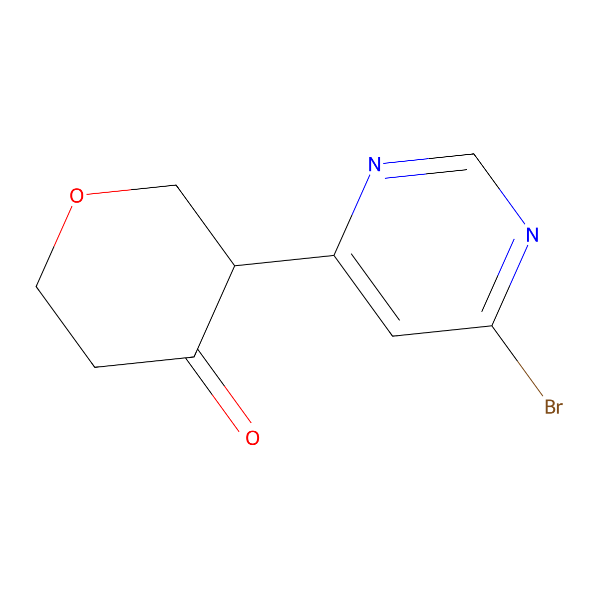 3-(6-bromopyrimidin-4-yl)tetrahydro-4H-pyran-4-one molecular structure, CAS 2806729-03-1