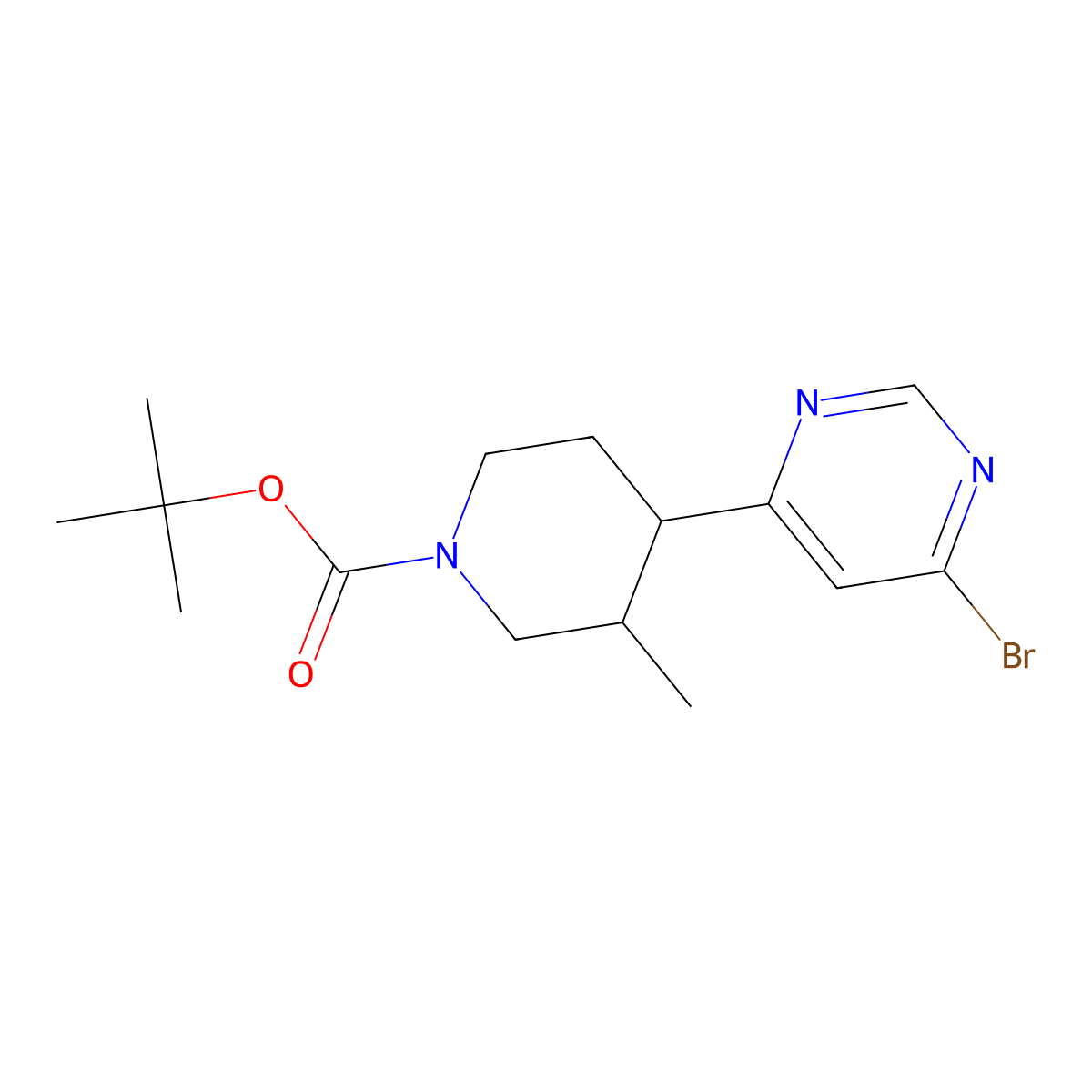 Tert-butyl 4-(6-bromopyrimidin-4-yl)-3-methylpiperidine-1-carboxylate molecular structure, CAS 2806729-09-7