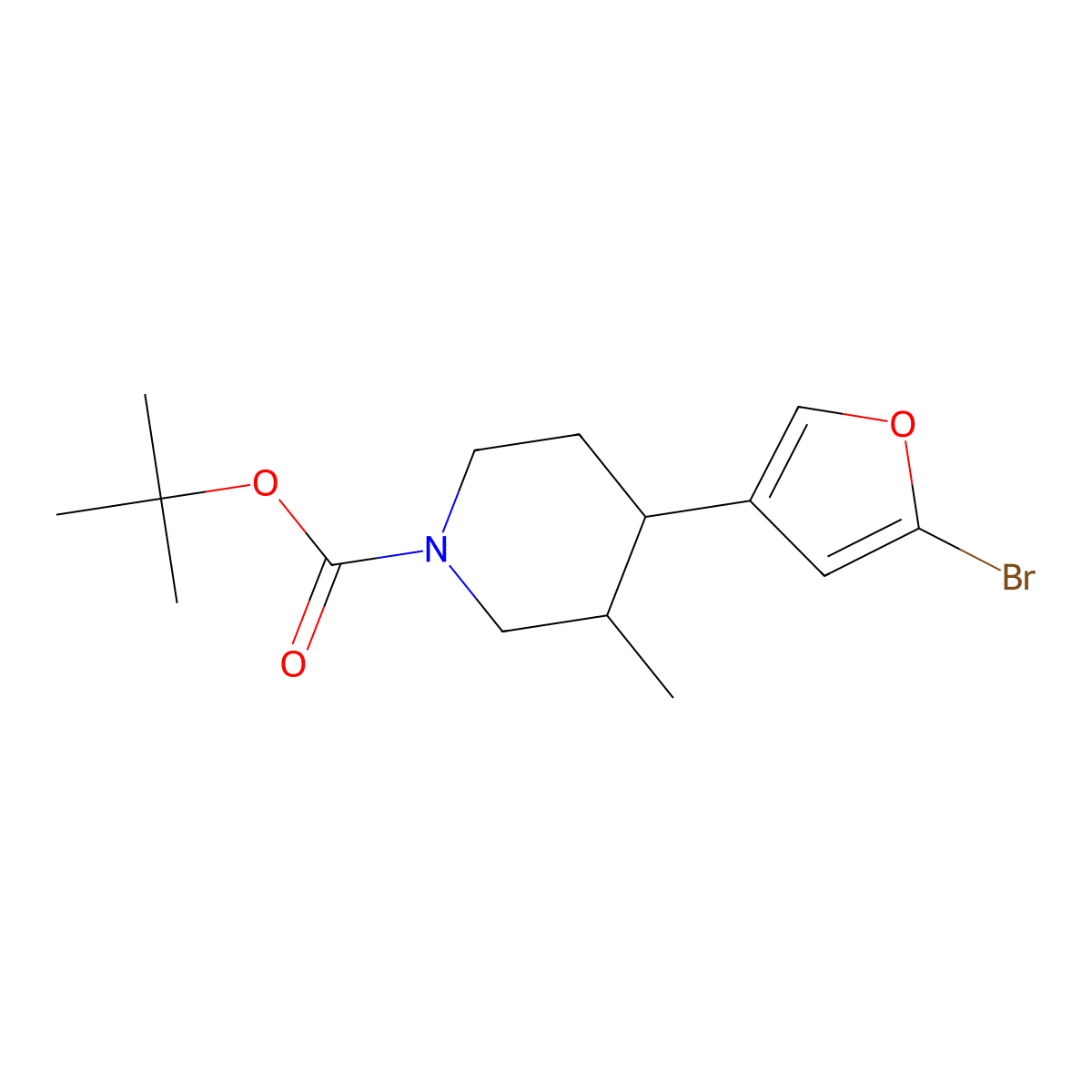 Tert-butyl 4-(5-bromofuran-3-yl)-3-methylpiperidine-1-carboxylate molecular structure, CAS 2806729-14-4