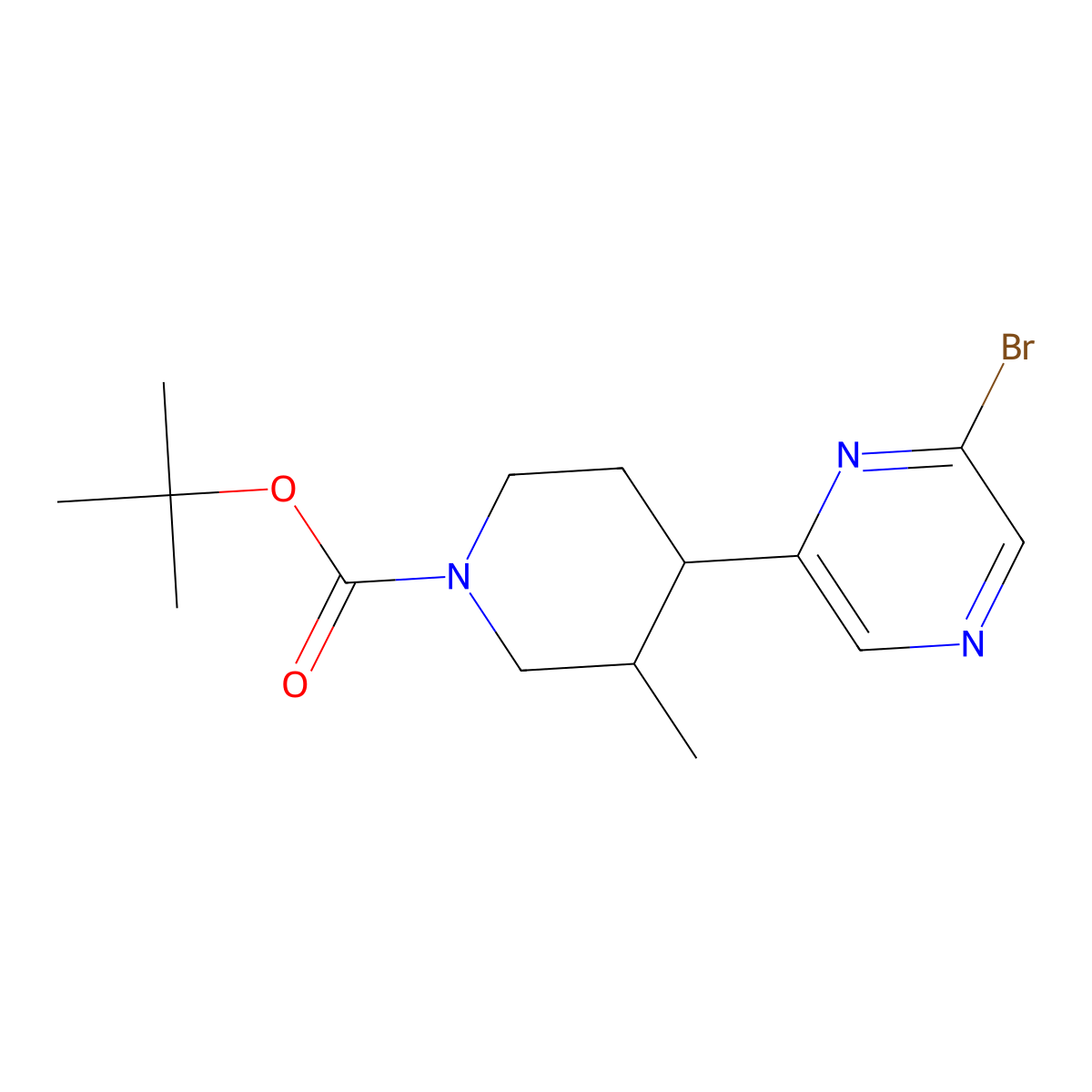 Tert-butyl 4-(6-bromopyrazin-2-yl)-3-methylpiperidine-1-carboxylate molecular structure, CAS 2806729-17-7