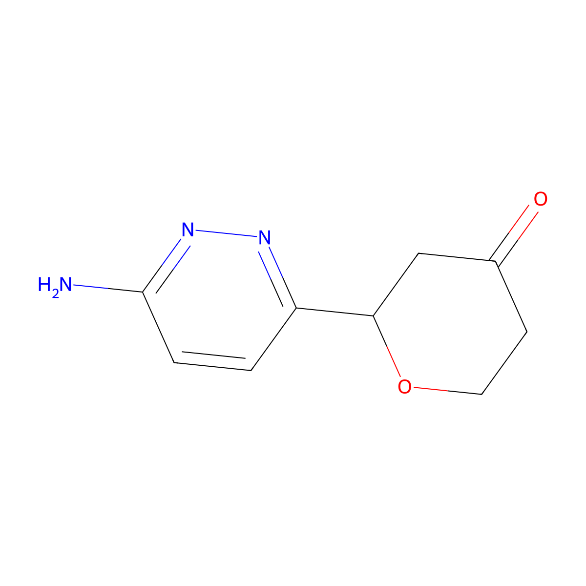 2-(6-aminopyridazin-3-yl)tetrahydro-4H-pyran-4-one molecular structure, CAS 2806729-22-4