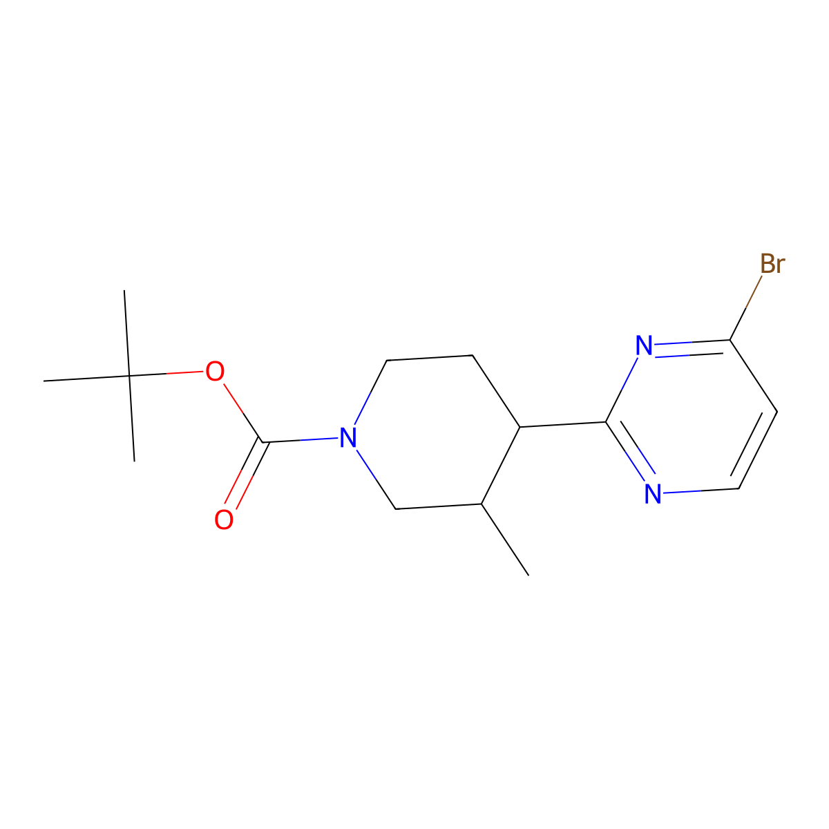 Tert-butyl 4-(4-bromopyrimidin-2-yl)-3-methylpiperidine-1-carboxylate molecular structure, CAS 2806729-23-5