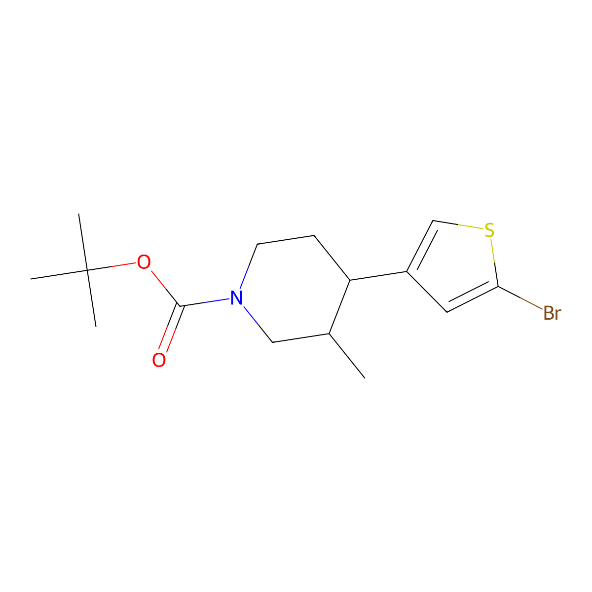 Tert-butyl 4-(5-bromothiophen-3-yl)-3-methylpiperidine-1-carboxylate molecular structure, CAS 2806729-27-9