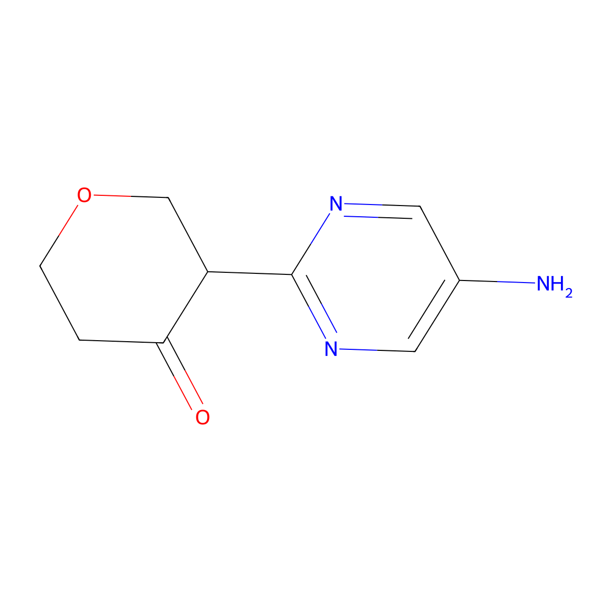 3-(5-aminopyrimidin-2-yl)tetrahydro-4H-pyran-4-one molecular structure, CAS 2806729-33-7