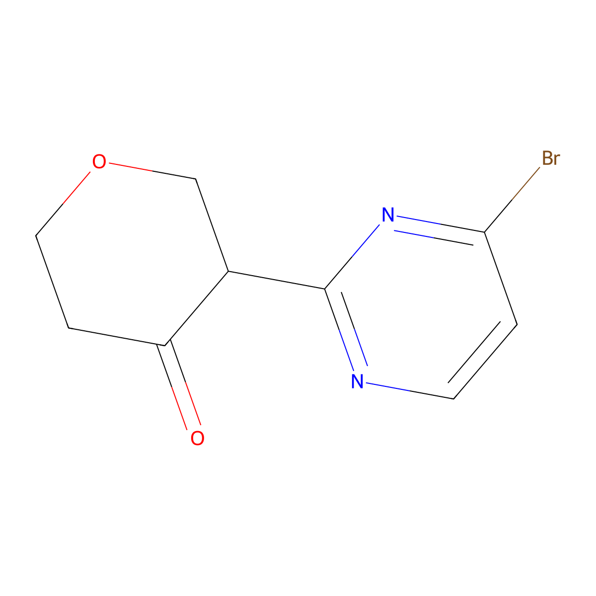 3-(4-bromopyrimidin-2-yl)tetrahydro-4H-pyran-4-one molecular structure, CAS 2806729-36-0
