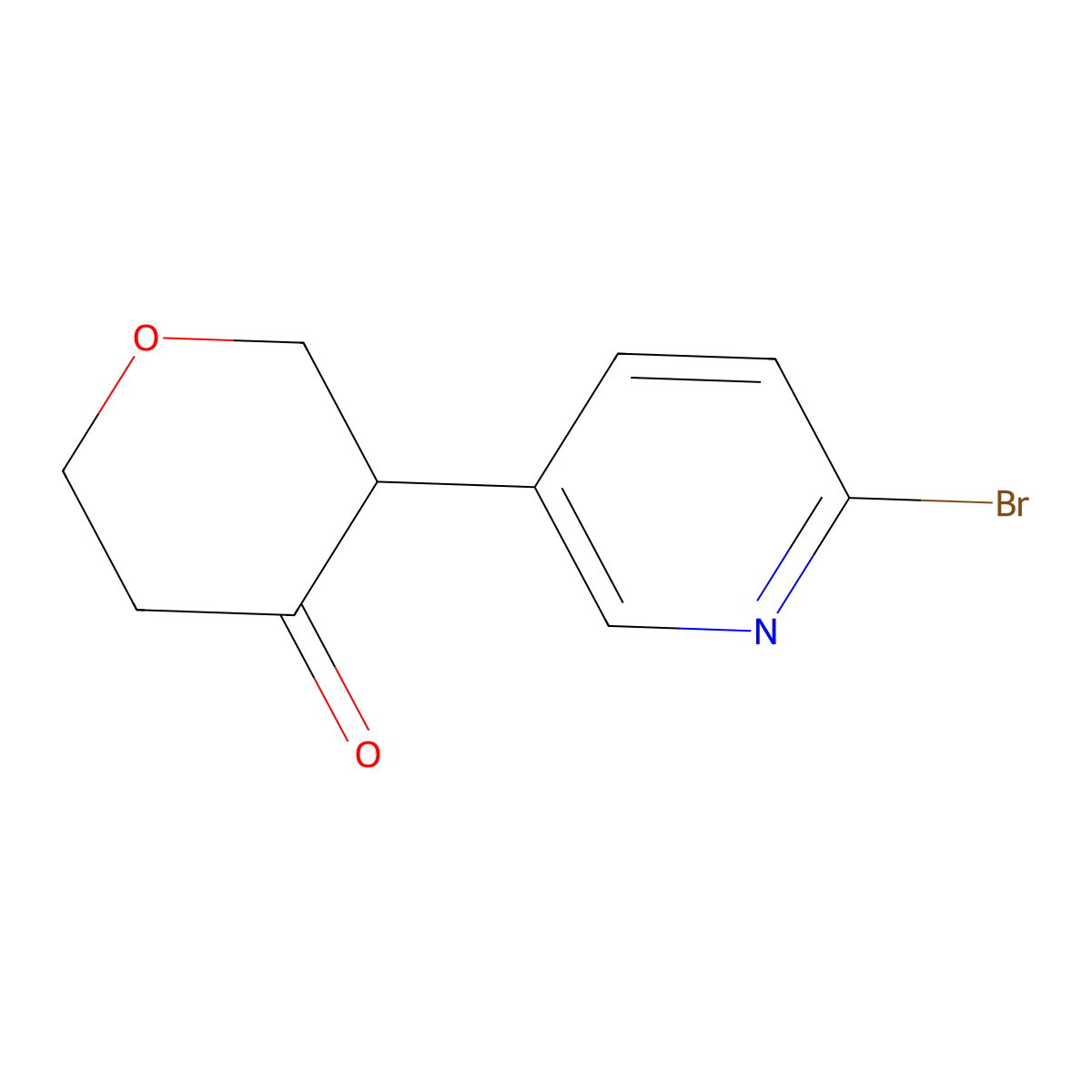 3-(6-bromopyridin-3-yl)tetrahydro-4H-pyran-4-one molecular structure, CAS 2806729-37-1