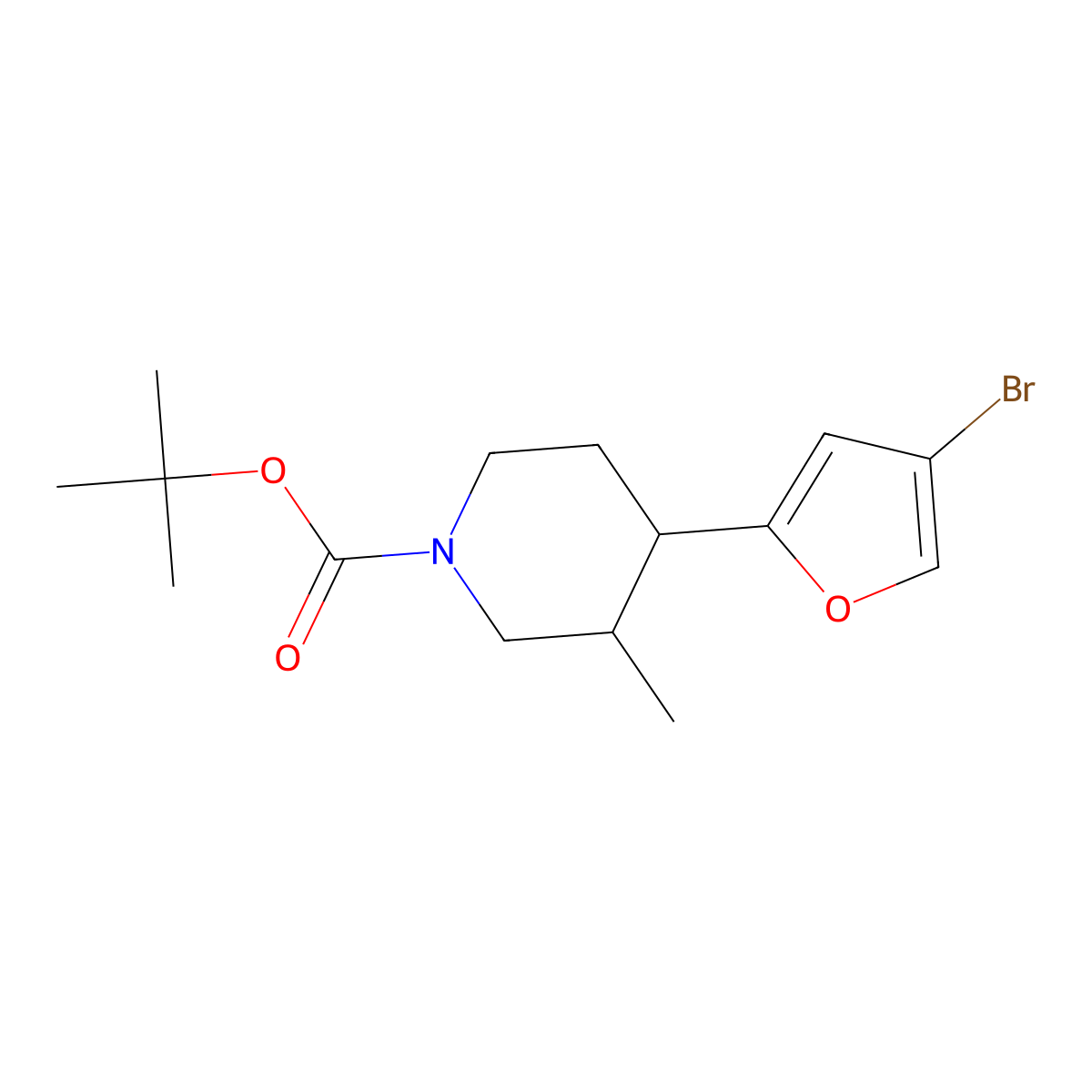 Tert-butyl 4-(4-bromofuran-2-yl)-3-methylpiperidine-1-carboxylate molecular structure, CAS 2806729-60-0