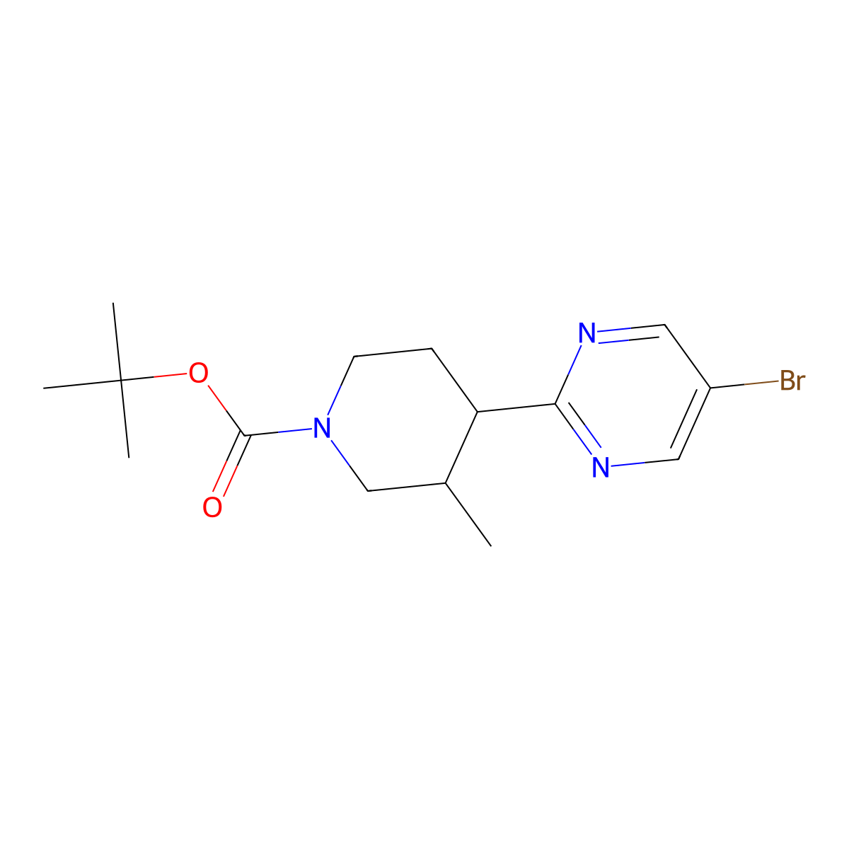 Tert-butyl 4-(5-bromopyrimidin-2-yl)-3-methylpiperidine-1-carboxylate molecular structure, CAS 2806729-61-1