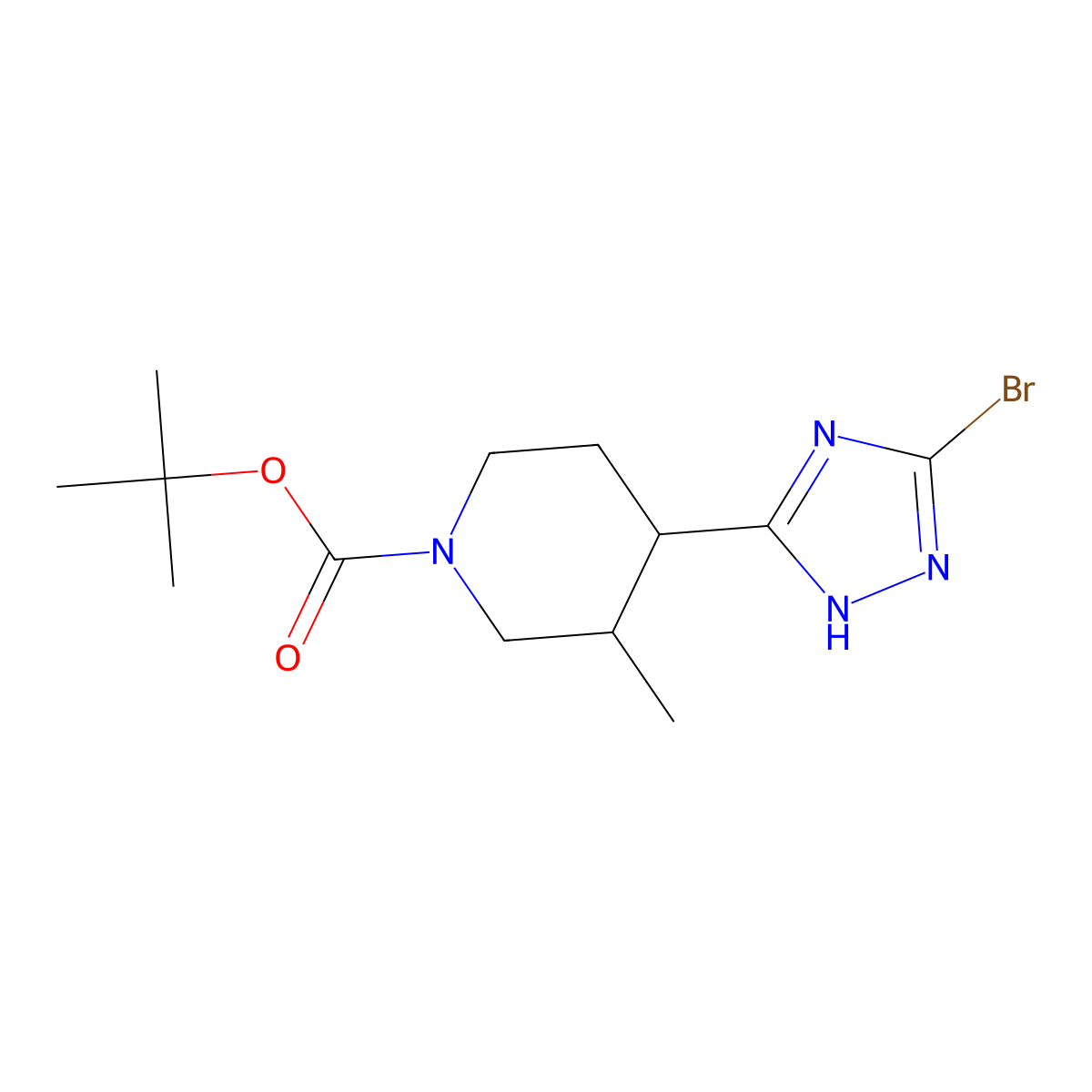 tert-butyl 4-(3-bromo-1H-1,2,4-triazol-5-yl)-3-methylpiperidine-1-carboxylate molecular structure, CAS 2806729-65-5