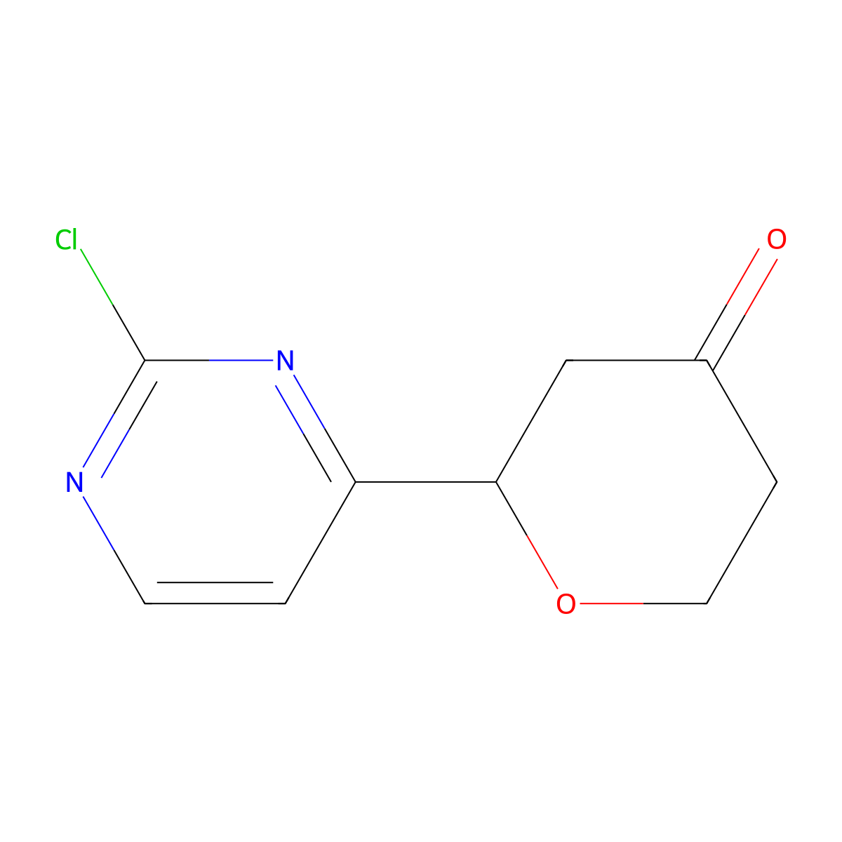 2-(2-chloropyrimidin-4-yl)tetrahydro-4H-pyran-4-one molecular structure, CAS 2806729-69-9