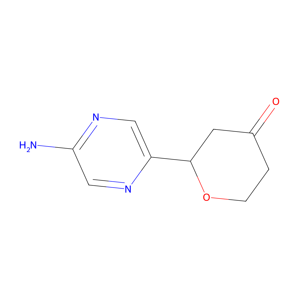 2-(5-aminopyrazin-2-yl)tetrahydro-4H-pyran-4-one molecular structure, CAS 2806729-70-2
