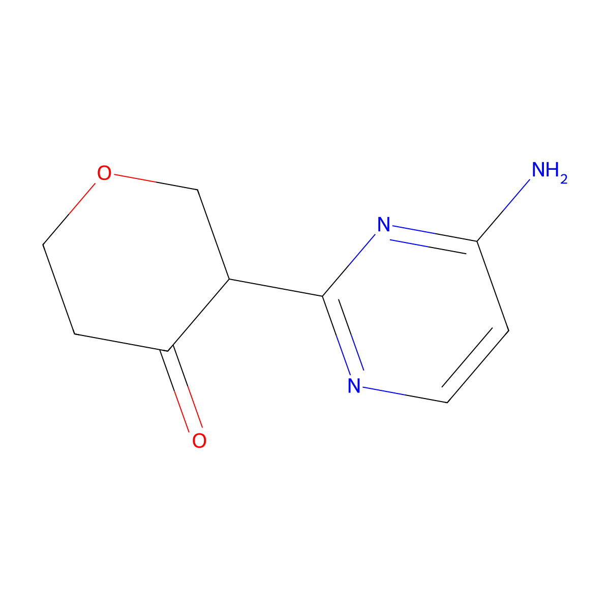 3-(4-aminopyrimidin-2-yl)tetrahydro-4H-pyran-4-one molecular structure, CAS 2806729-71-3