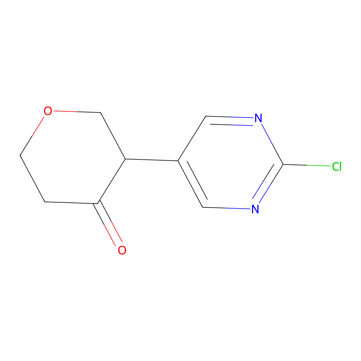 3-(2-chloropyrimidin-5-yl)tetrahydro-4H-pyran-4-one molecular structure, CAS 2806729-74-6