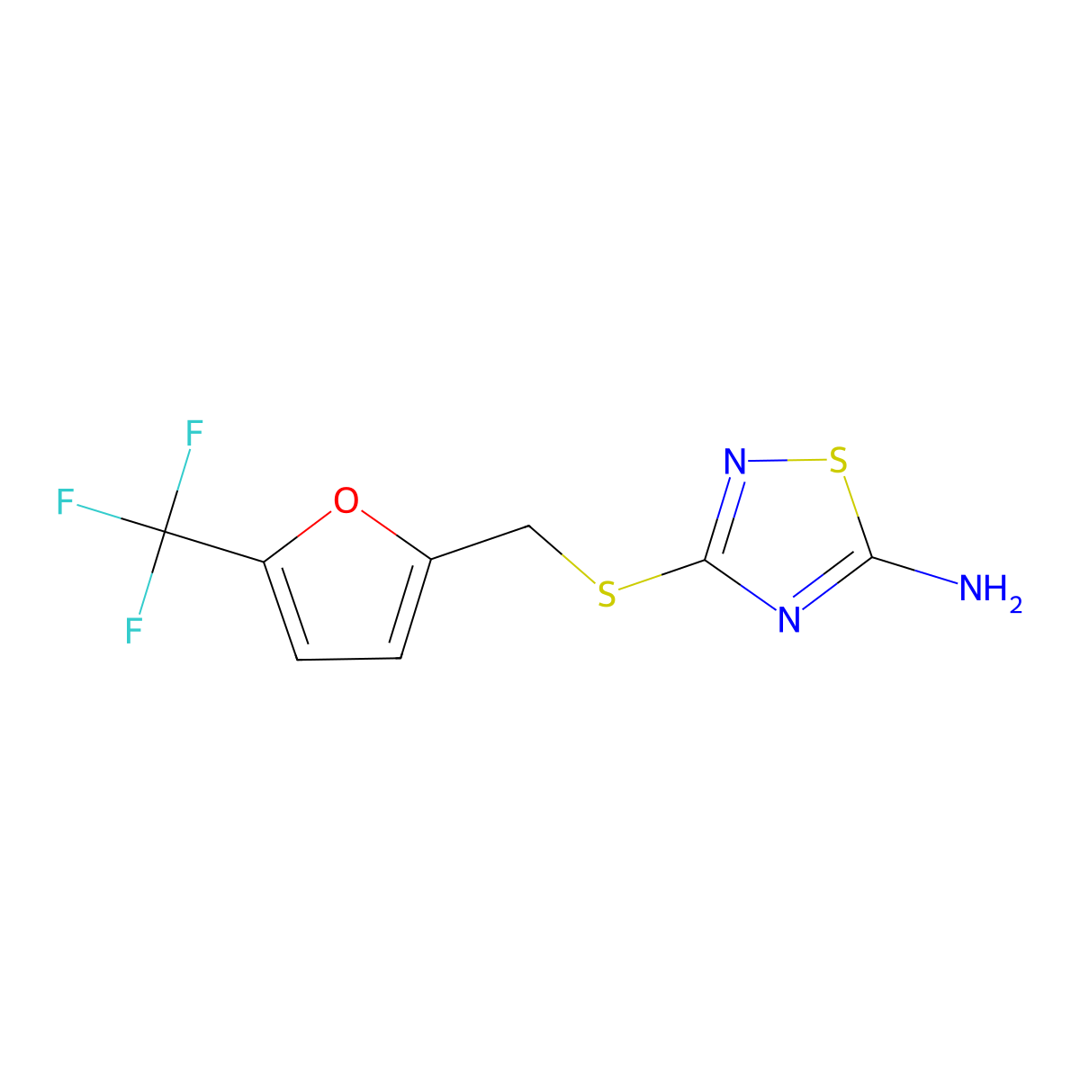 3-({[5-(Trifluoromethyl)furan-2-yl]methyl}sulfanyl)-1,2,4-thiadiazol-5-amine molecular structure, CAS 2806757-35-5
