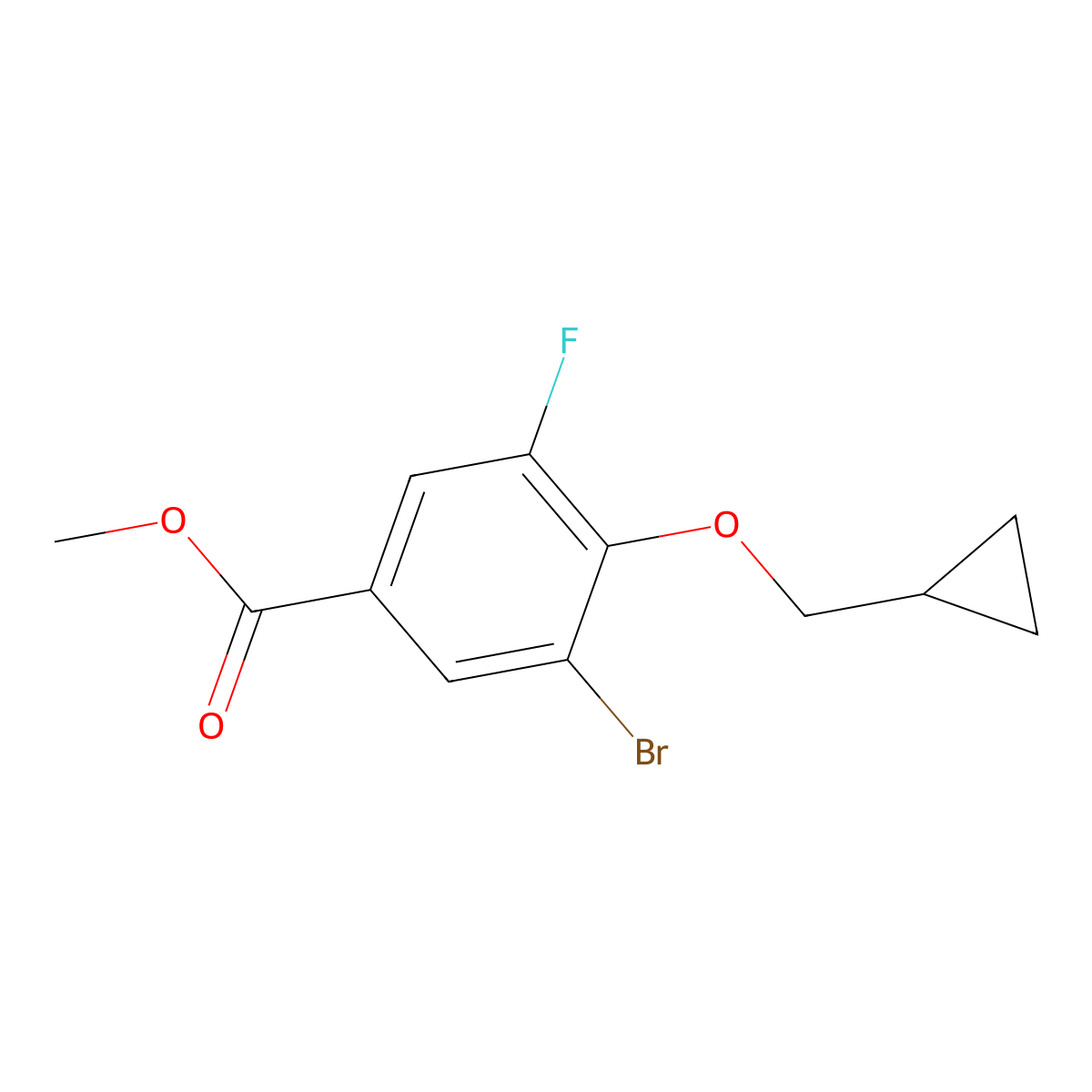 Methyl 3-bromo-4-(cyclopropylmethoxy)-5-fluorobenzoate molecular structure, CAS 2806846-88-6