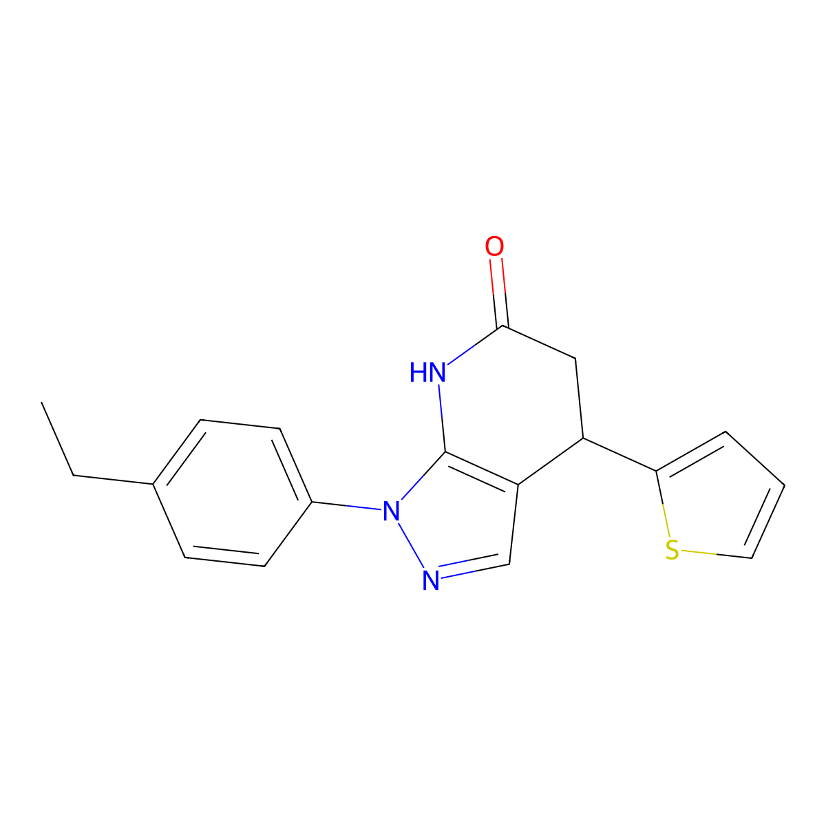 1-(4-ethylphenyl)-4-(thiophen-2-yl)-4,5-dihydro-1H-pyrazolo[3,4-b]pyridin-6(7H)-one molecular structure, CAS 2806909-43-1