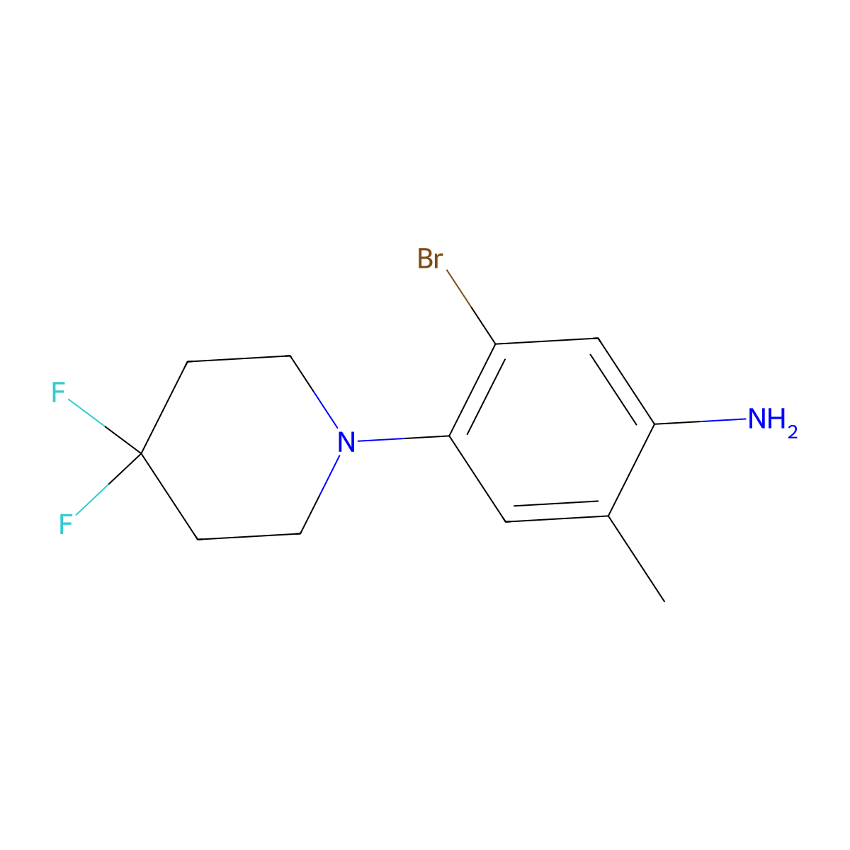 5-Bromo-4-(4,4-difluoropiperidin-1-yl)-2-methylaniline molecular structure, CAS 2806909-80-6