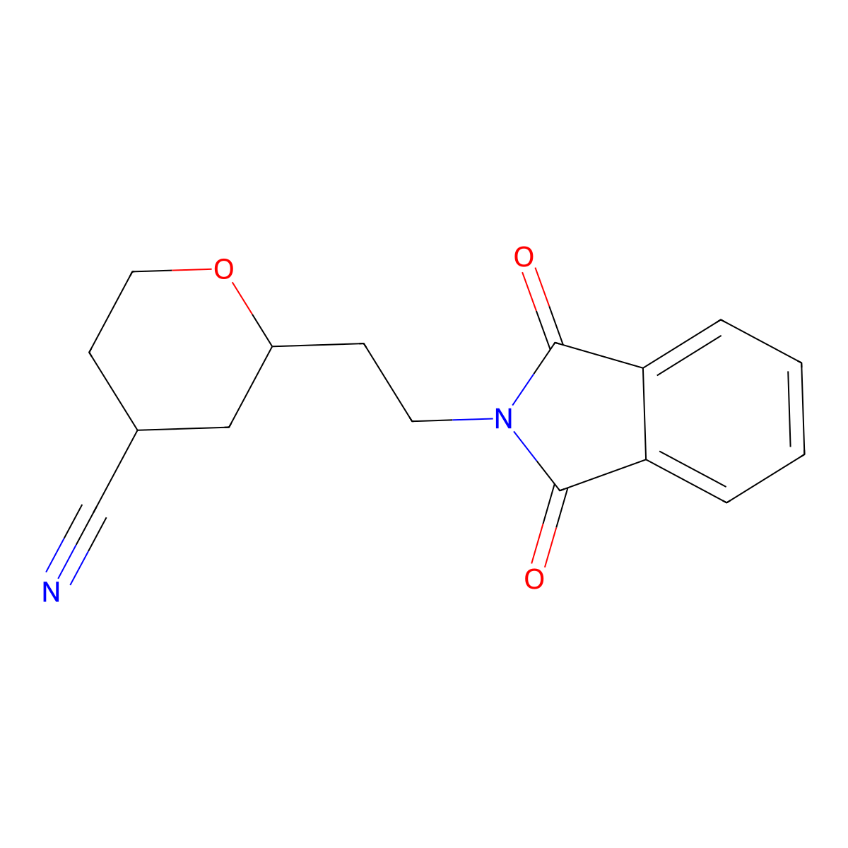 2-(2-(1,3-dioxoisoindolin-2-yl)ethyl)tetrahydro-2H-pyran-4-carbonitrile molecular structure, CAS 2807037-22-3