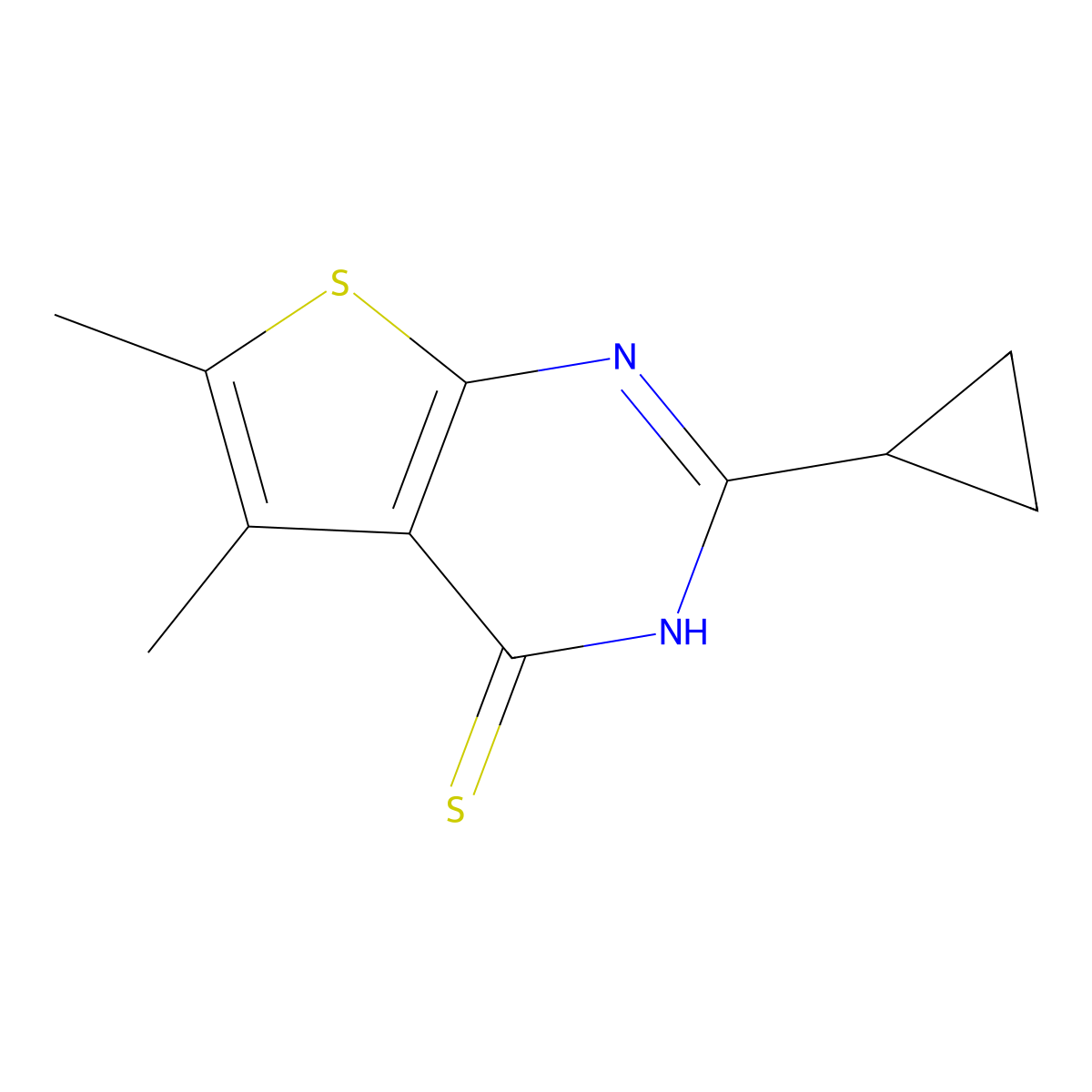 2-Cyclopropyl-5,6-dimethylthieno[2,3-d]pyrimidine-4-thiol molecular structure, CAS 2807037-31-4