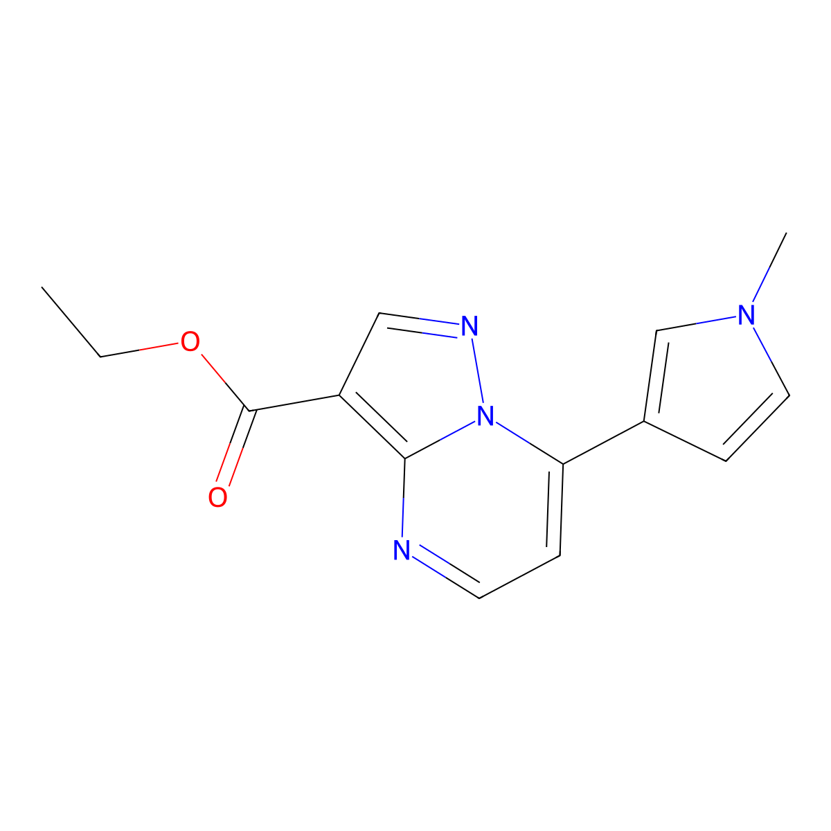 ethyl 7-(1-methyl-1H-pyrrol-3-yl)pyrazolo[1,5-a]pyrimidine-3-carboxylate molecular structure, CAS 2807037-67-6