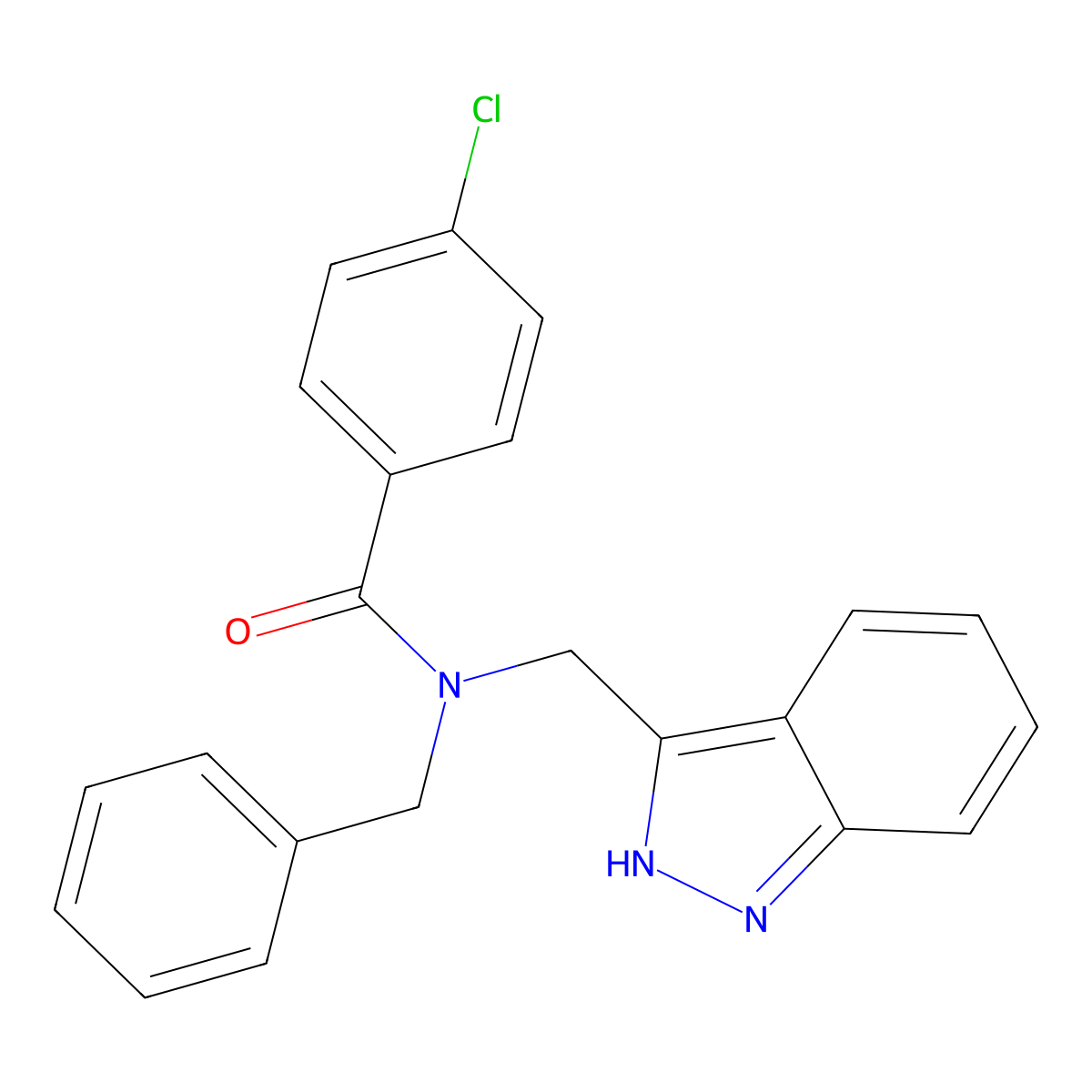 N-((1H-indazol-3-yl)methyl)-N-benzyl-4-chlorobenzamide molecular structure, CAS 2807037-77-8