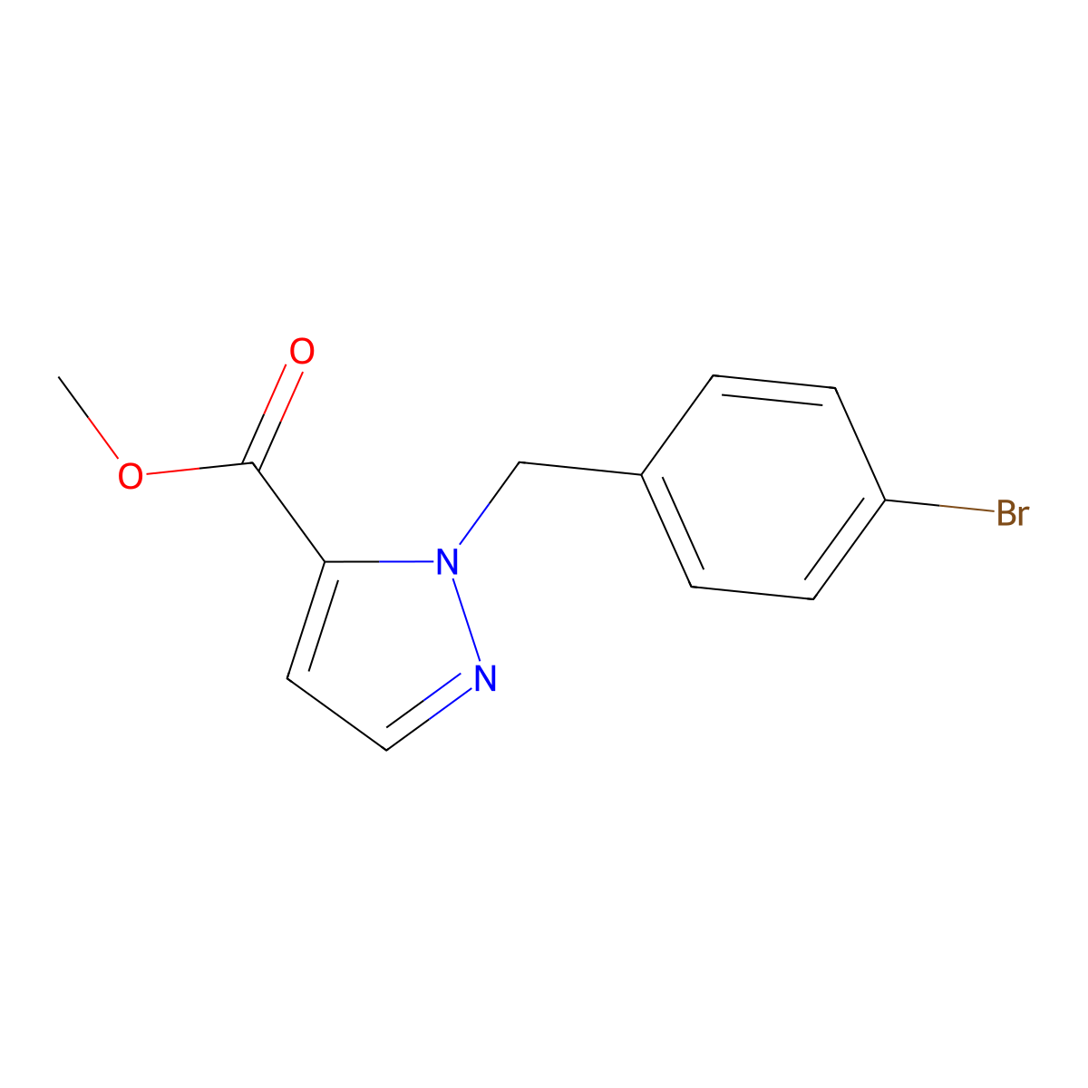Methyl 2-[(4-bromophenyl)methyl]pyrazole-3-carboxylate molecular structure, CAS 2807427-06-9