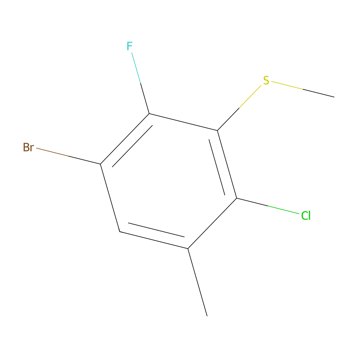 (3-Bromo-6-chloro-2-fluoro-5-methylphenyl)(methyl)sulfane molecular structure, CAS 2807440-40-8