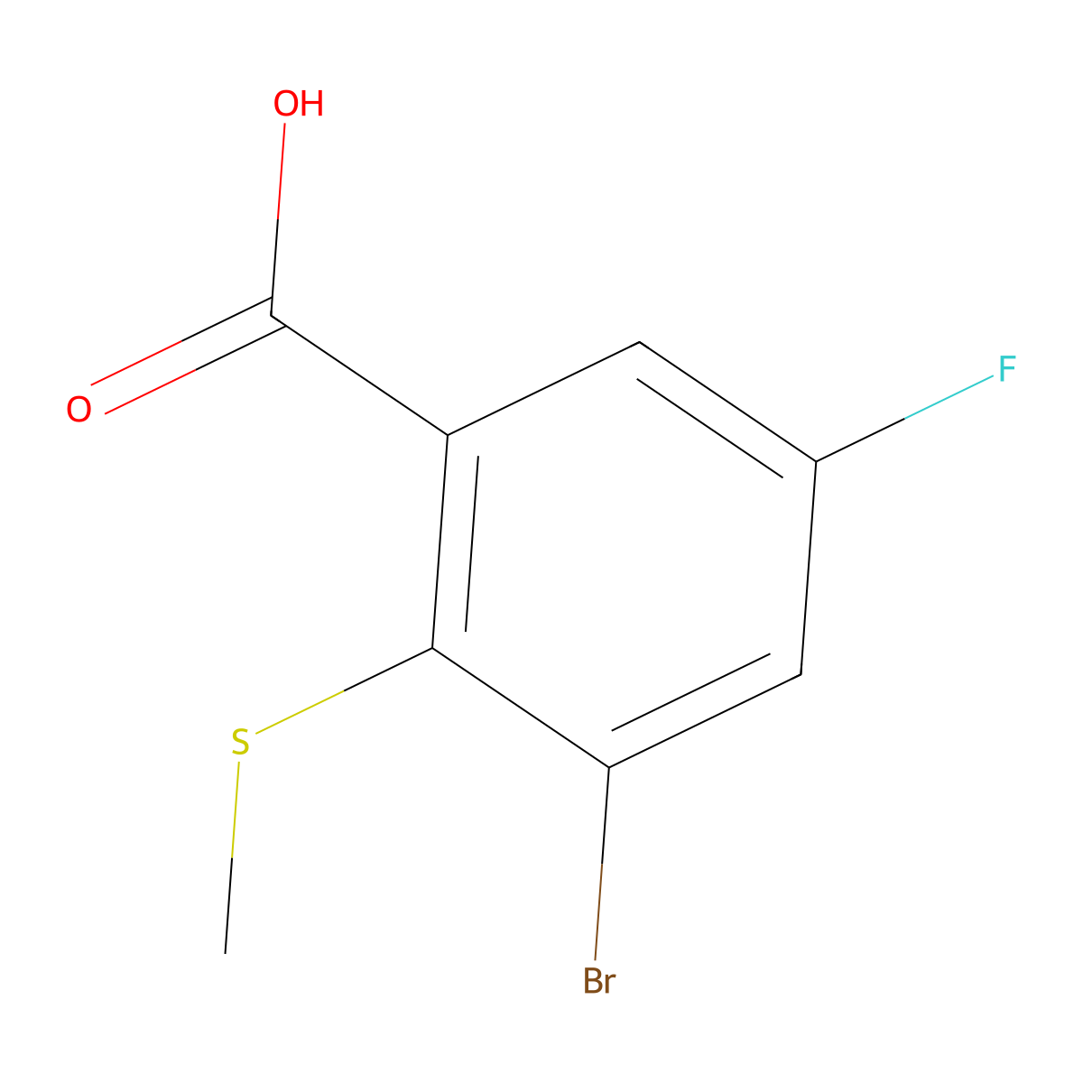 3-Bromo-5-fluoro-2-(methylthio)benzoic acid molecular structure, CAS 2807440-56-6