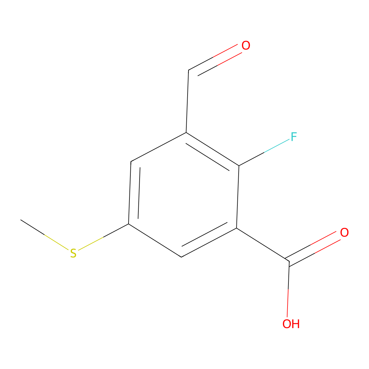 2-Fluoro-3-formyl-5-(methylthio)benzoic acid molecular structure, CAS 2807440-79-3
