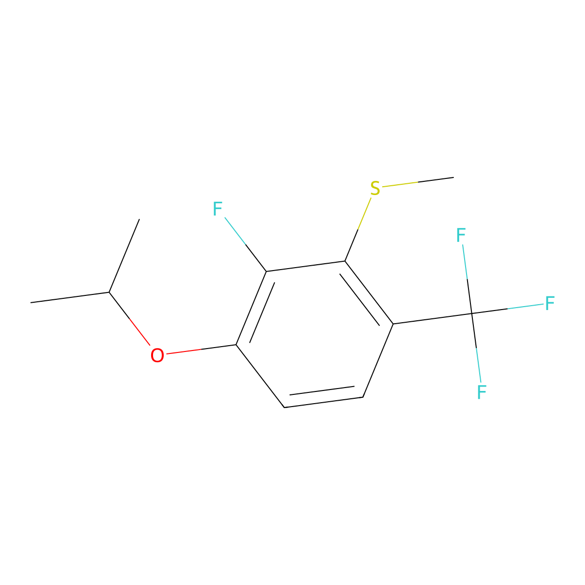 (2-Fluoro-3-isopropoxy-6-(trifluoromethyl)phenyl)(methyl)sulfane molecular structure, CAS 2807441-73-0