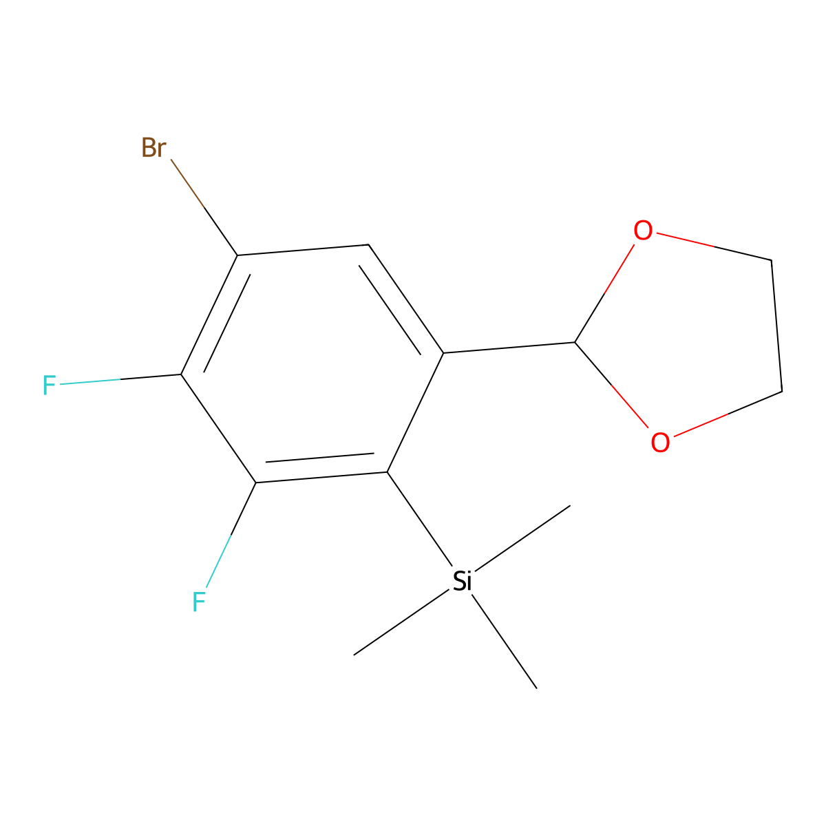 (4-Bromo-6-(1,3-dioxolan-2-yl)-2,3-difluorophenyl)trimethylsilane molecular structure, CAS 2807441-78-5