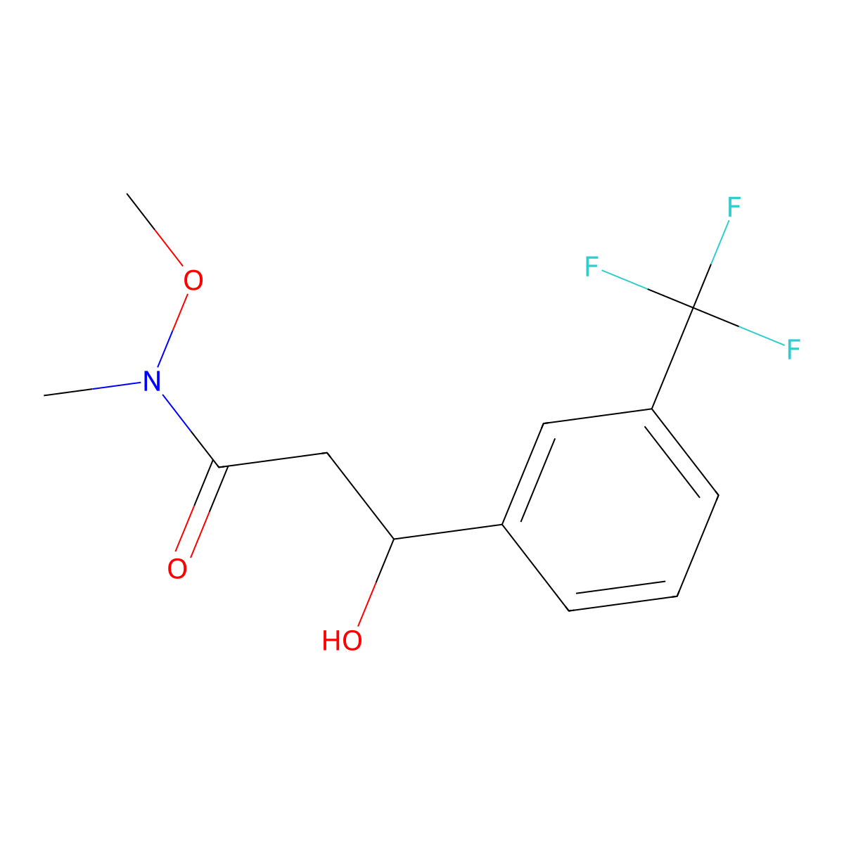 3-Hydroxy-N-methoxy-N-methyl-3-(3-(trifluoromethyl)phenyl)propanamide molecular structure, CAS 2807441-93-4