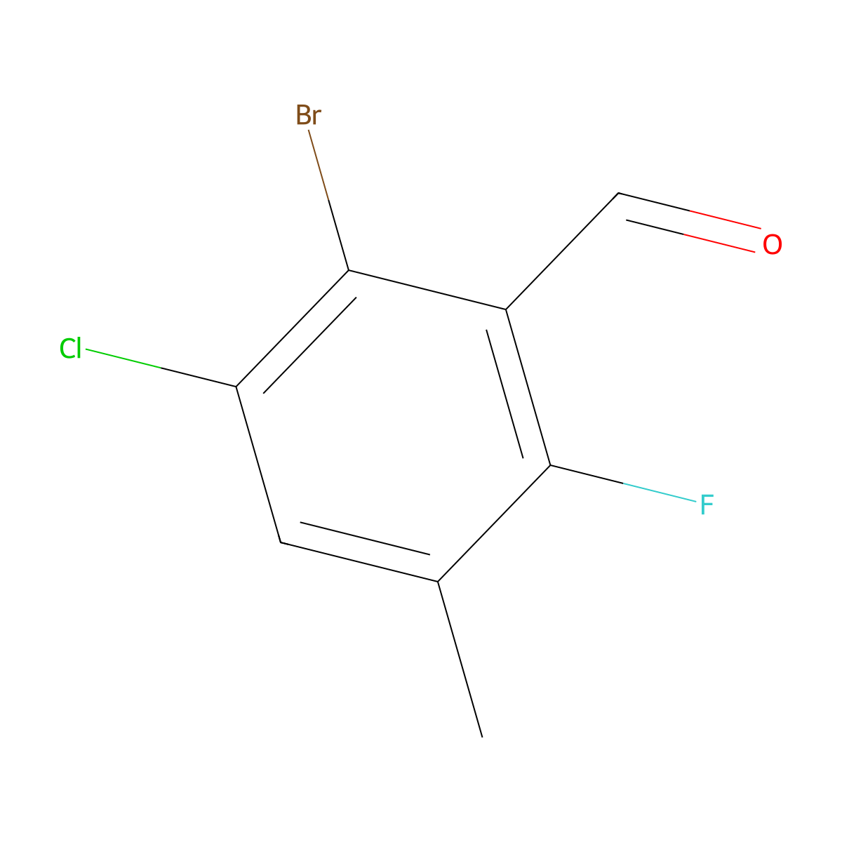 2-Bromo-3-chloro-6-fluoro-5-methylbenzaldehyde molecular structure, CAS 2807443-00-9