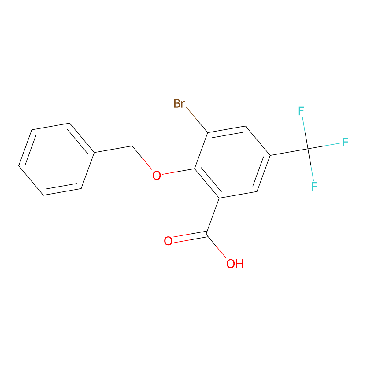 2-(Benzyloxy)-3-bromo-5-(trifluoromethyl)benzoic acid molecular structure, CAS 2807443-15-6