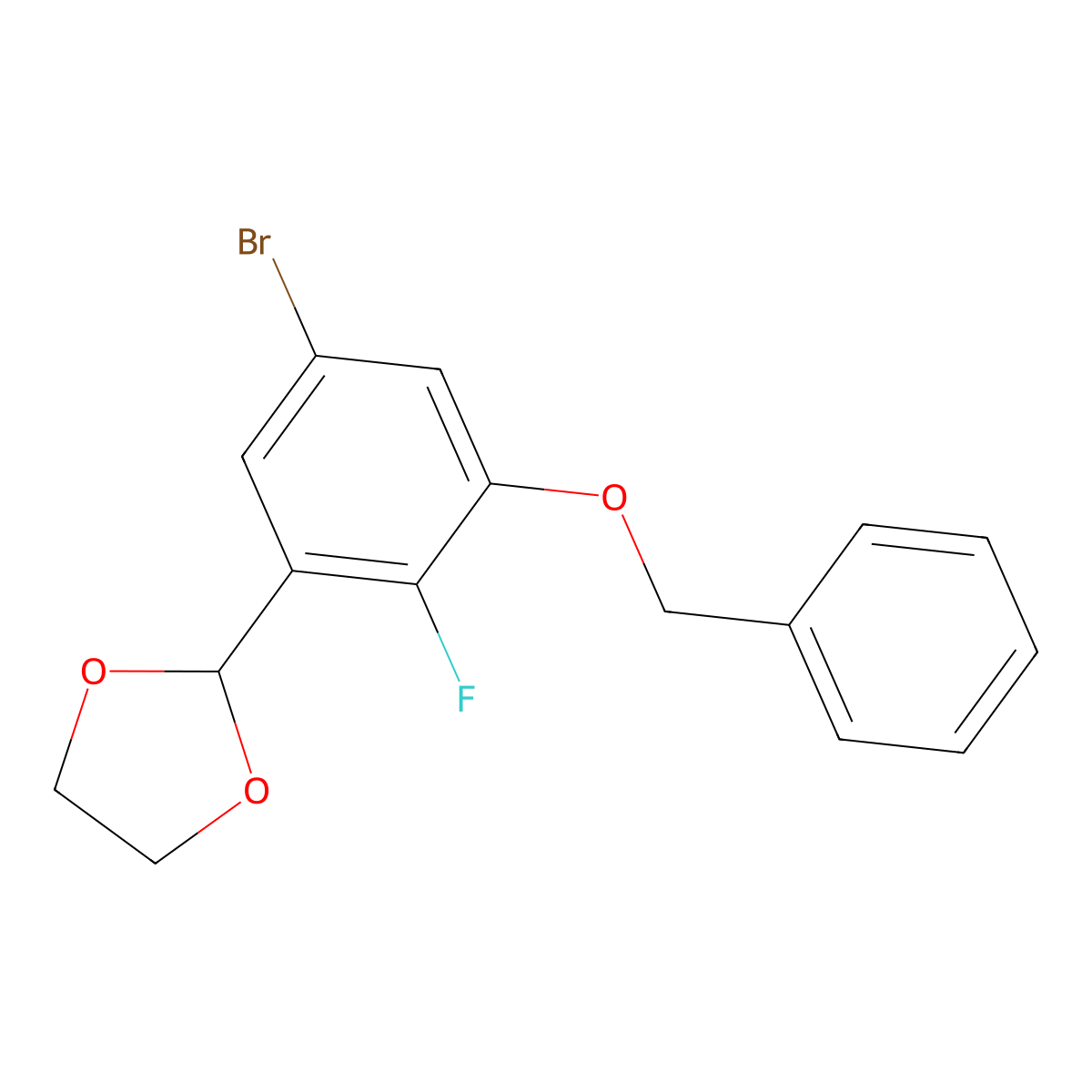2-(3-(Benzyloxy)-5-bromo-2-fluorophenyl)-1,3-dioxolane molecular structure, CAS 2807443-24-7