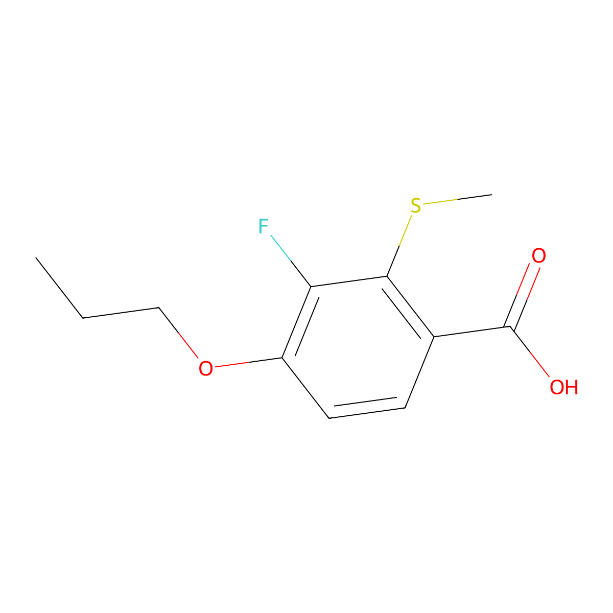 3-Fluoro-2-(methylthio)-4-propoxybenzoic acid molecular structure, CAS 2807443-63-4