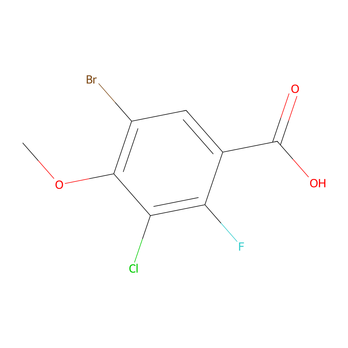 5-Bromo-3-chloro-2-fluoro-4-methoxybenzoic acid molecular structure, CAS 2807445-11-8