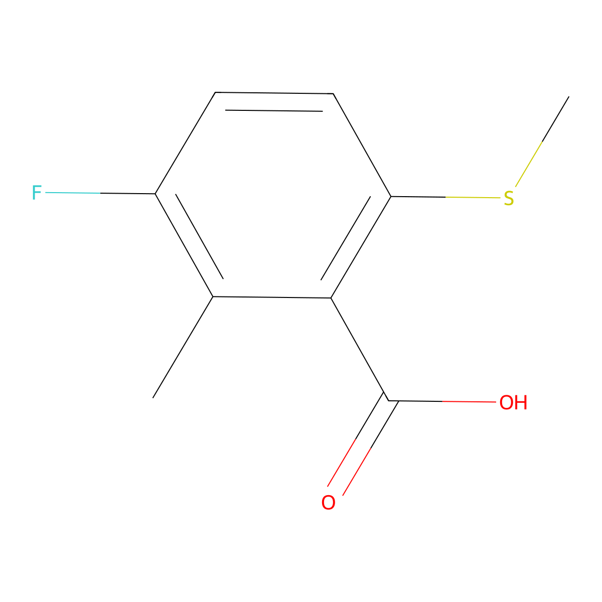 3-Fluoro-2-methyl-6-(methylthio)benzoic acid molecular structure, CAS 2807445-23-2