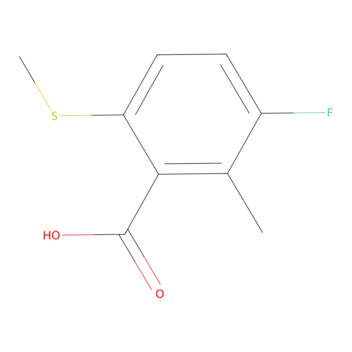 3-Fluoro-2-methyl-6-(methylthio)benzoic acid molecular structure, CAS 2807445-23-2