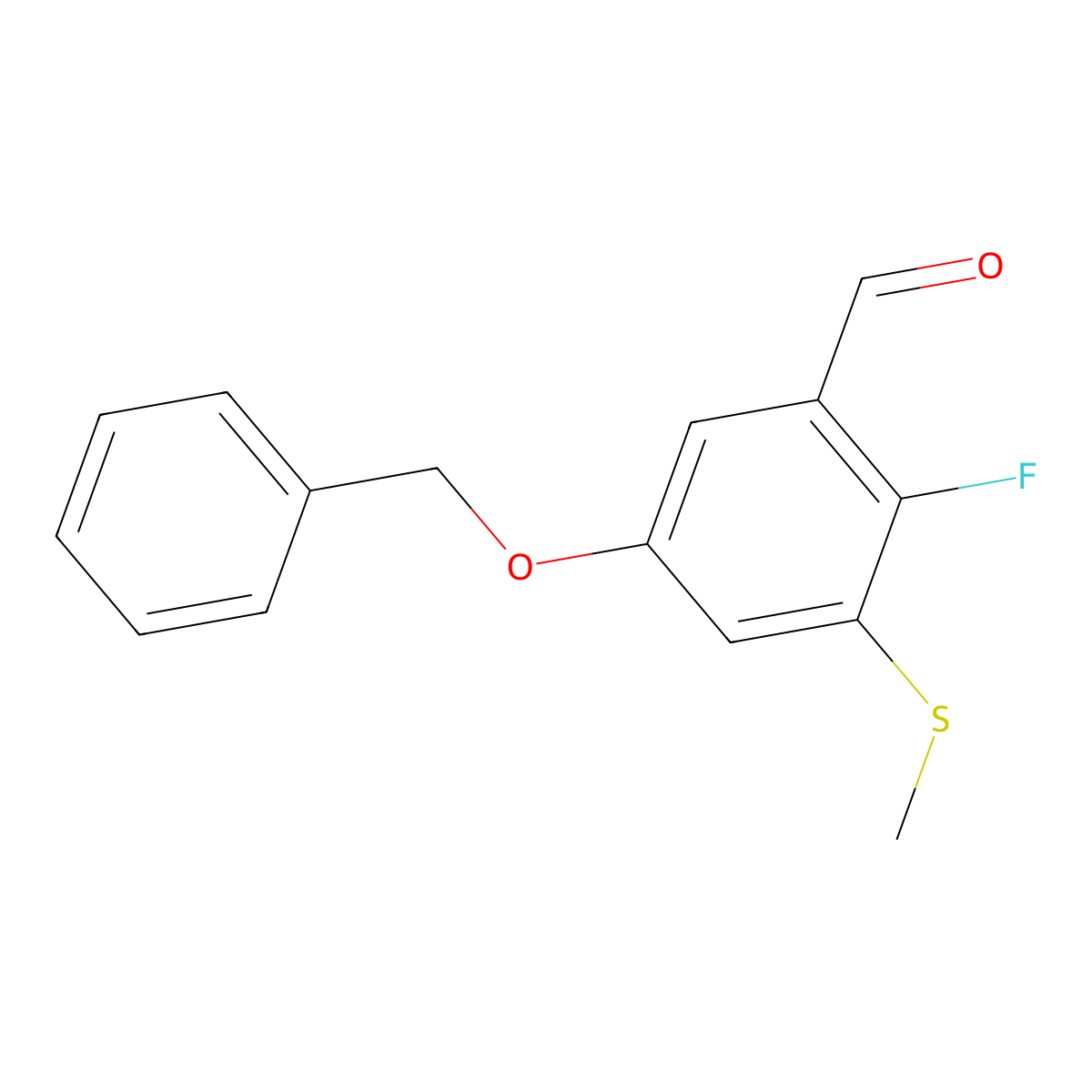 5-(Benzyloxy)-2-fluoro-3-(methylthio)benzaldehyde molecular structure, CAS 2807445-36-7