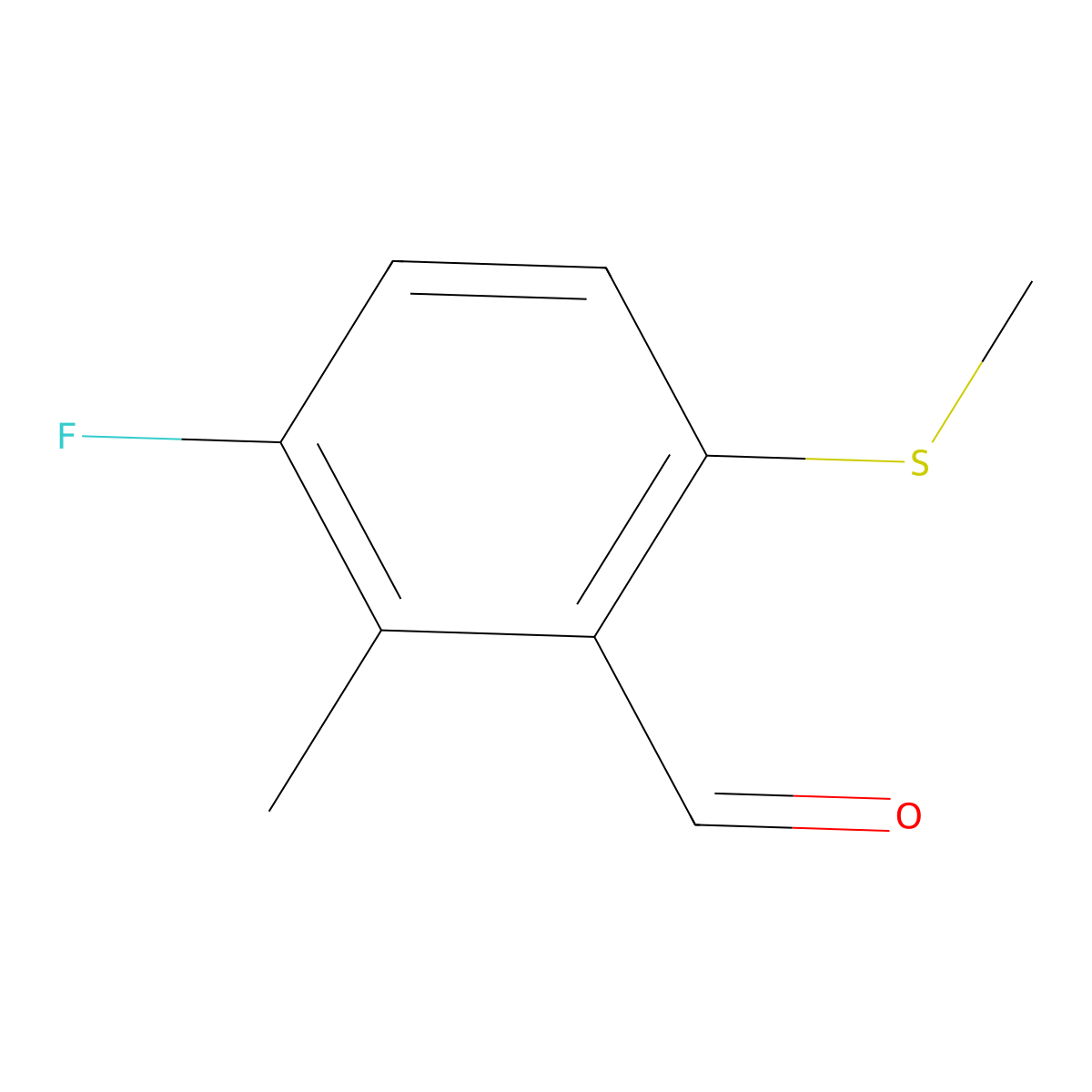 3-Fluoro-2-methyl-6-(methylthio)benzaldehyde molecular structure, CAS 2807446-56-4